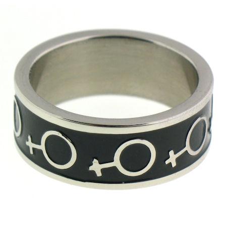Female Venus Symbol Black Center Stainless Steel Ring / RRJ0061、mySite、dreamappss