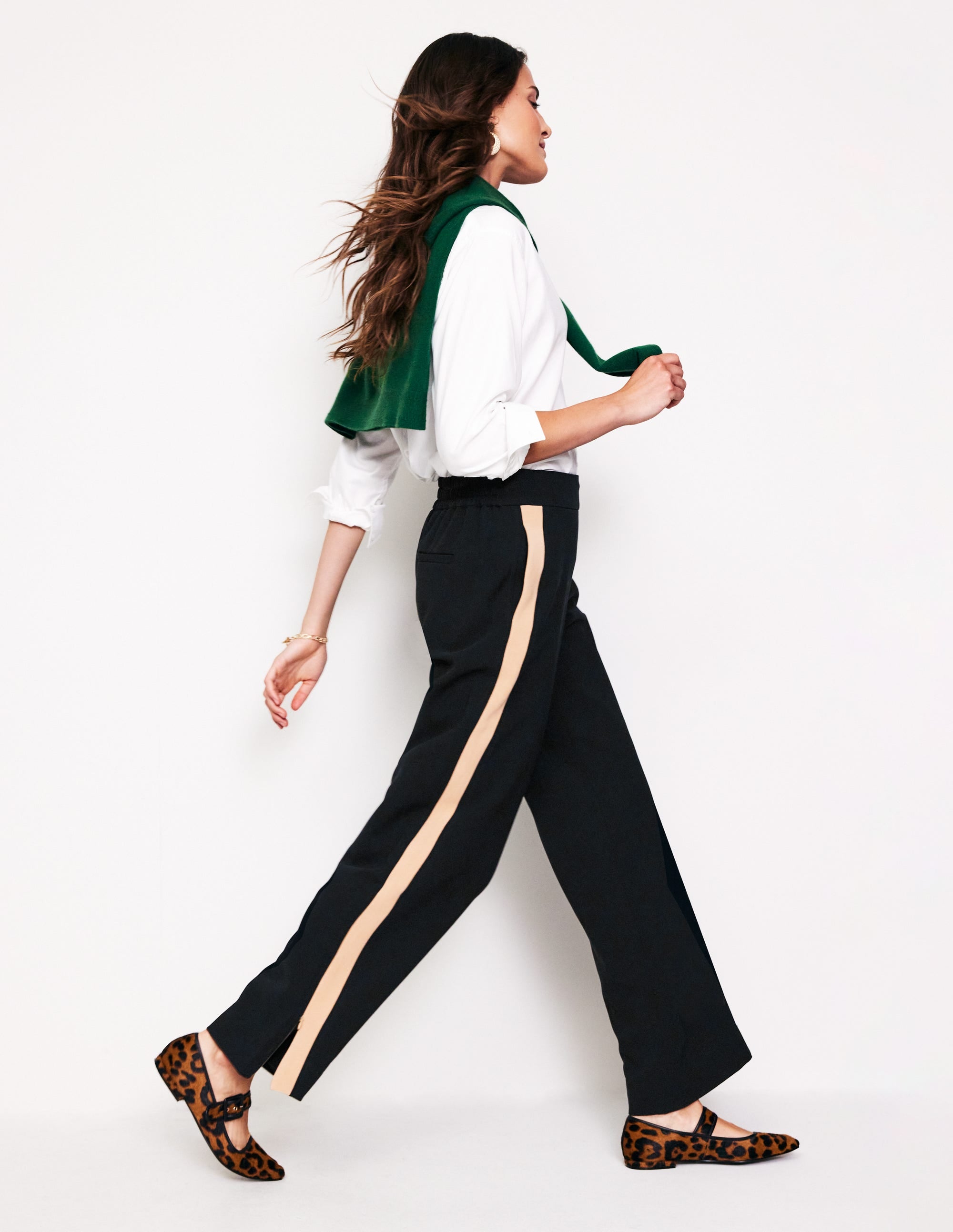  Pull On Side Stripe Trousers-Black with Camel Stripe、mySite、ashleygrahame