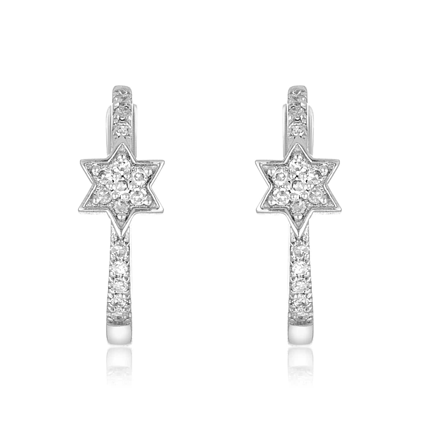 Diamond Star of David Huggie Hoop Earrings - White Gold、mySite、topwebapps