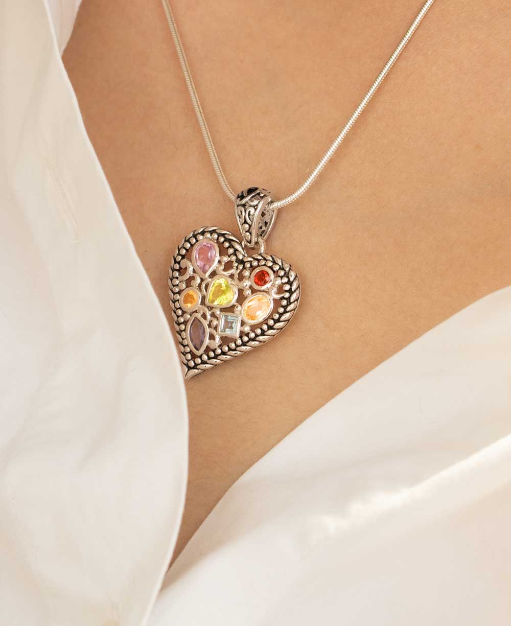 Sterling Silver Mixed Geometry Heart Chakra Rainbow Pendant、mySite、topwebapps