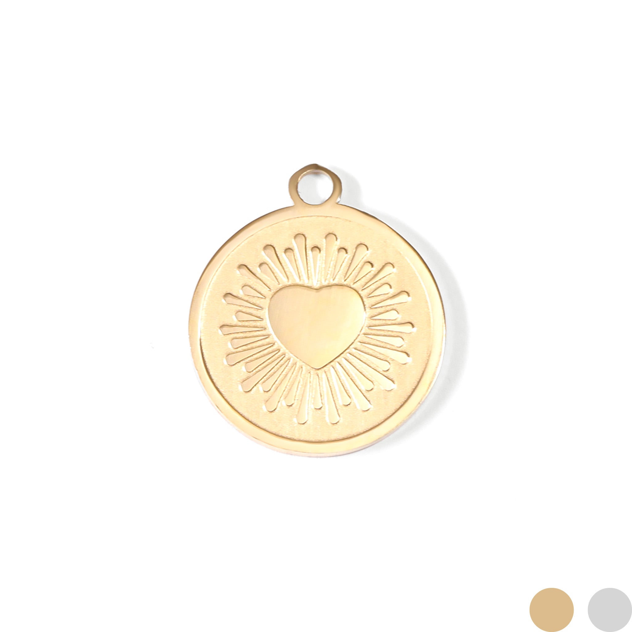 18K Gold PVD Stainless Steel Circle Heart Sun Ray Charm / PDL0065、mySite、dreamappss