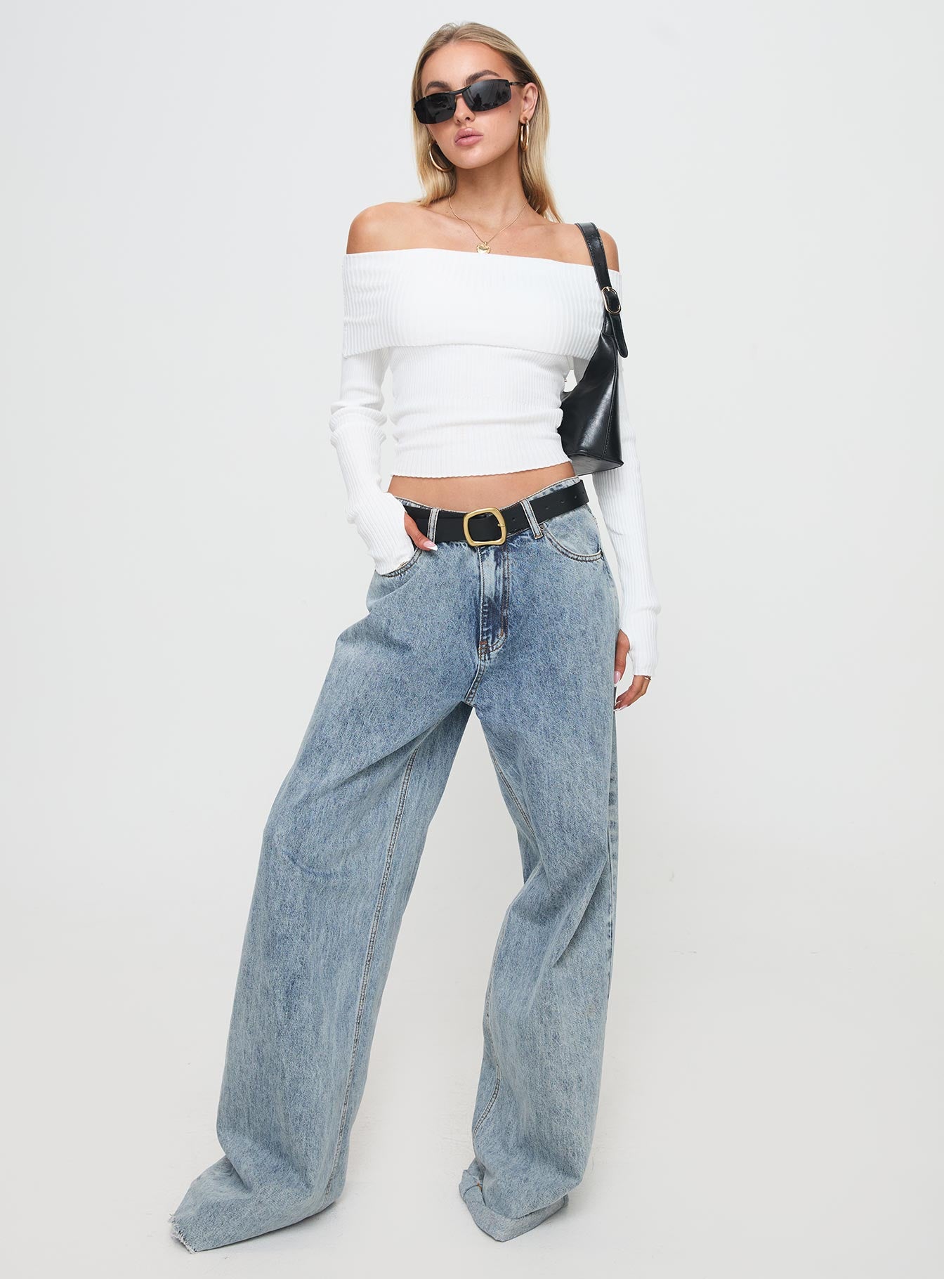 Morley Off Shoulder Sweater White、mySite、solidvoid