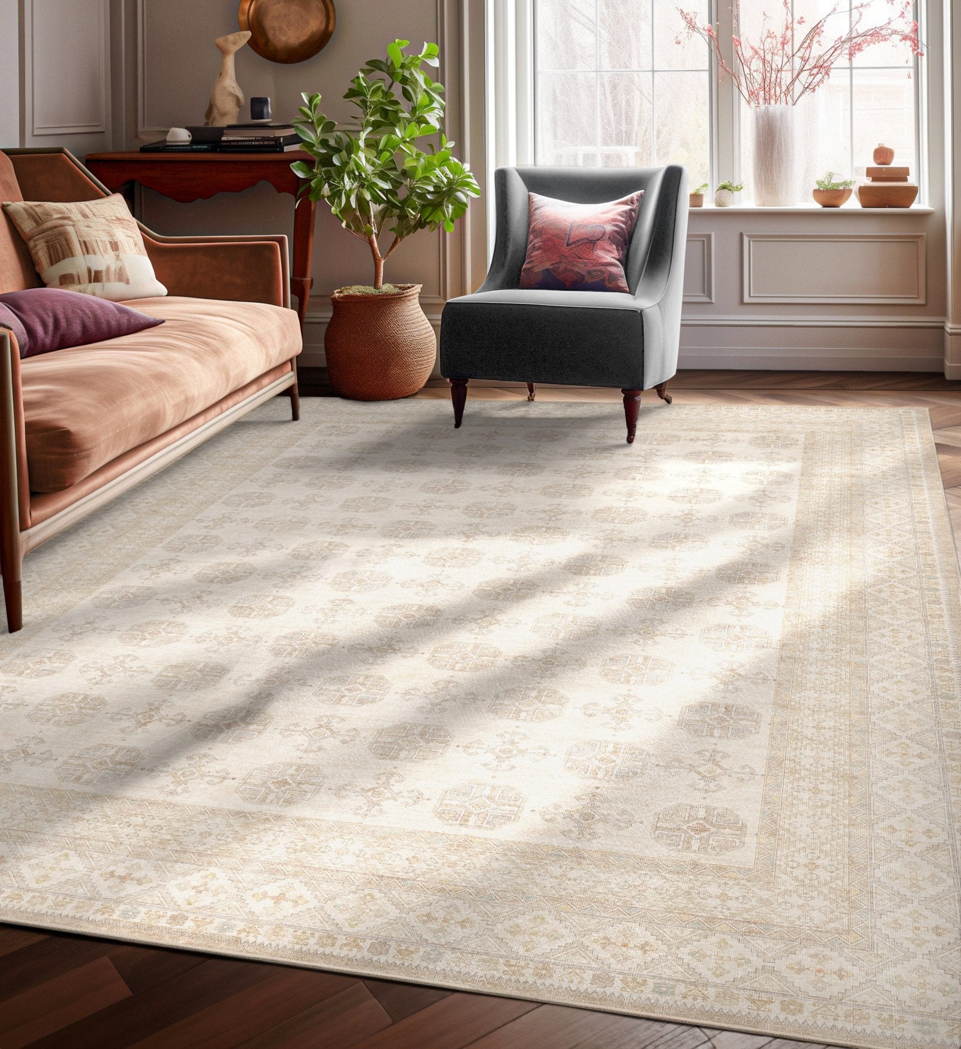 Vienna Floral Rug – Elegant Beige Tones Soft Easy to Clean、mySite、gigharbornorthrealestate