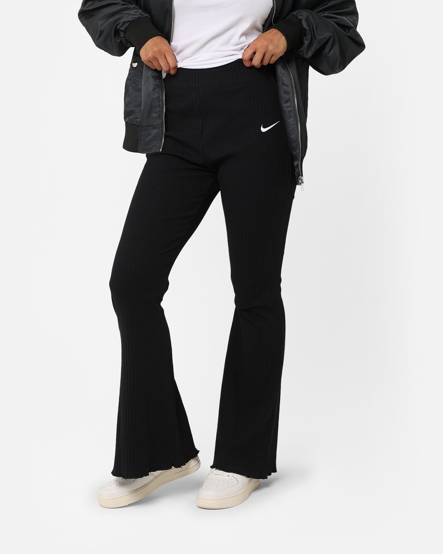 Nike Women's Sportswear Ribbed Jersey Pants Black/White、mySite、zt4zffjzw