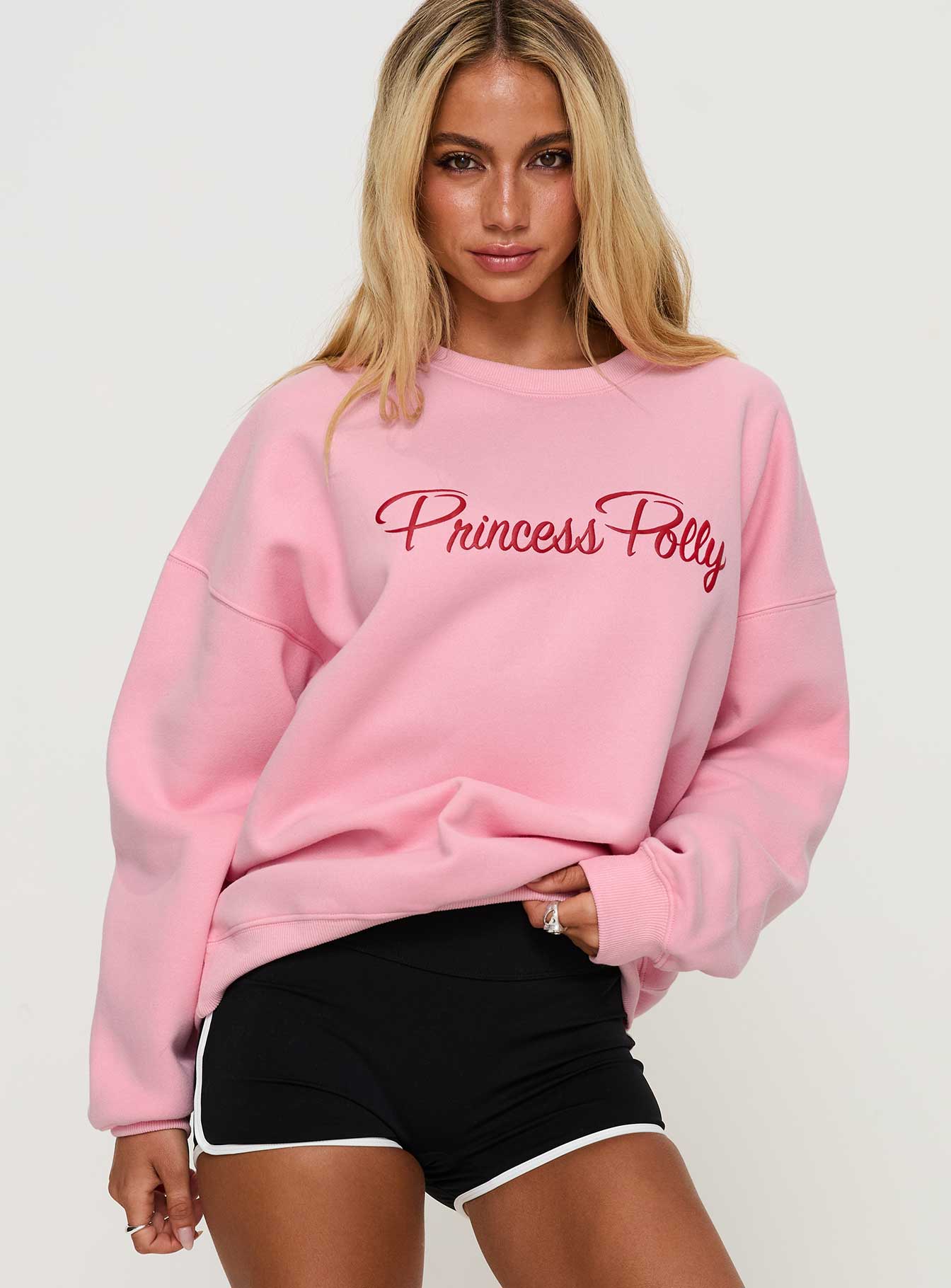 Princess Polly Classic Crew Neck Sweatshirt Bubble Text Pink、mySite、solidvoid