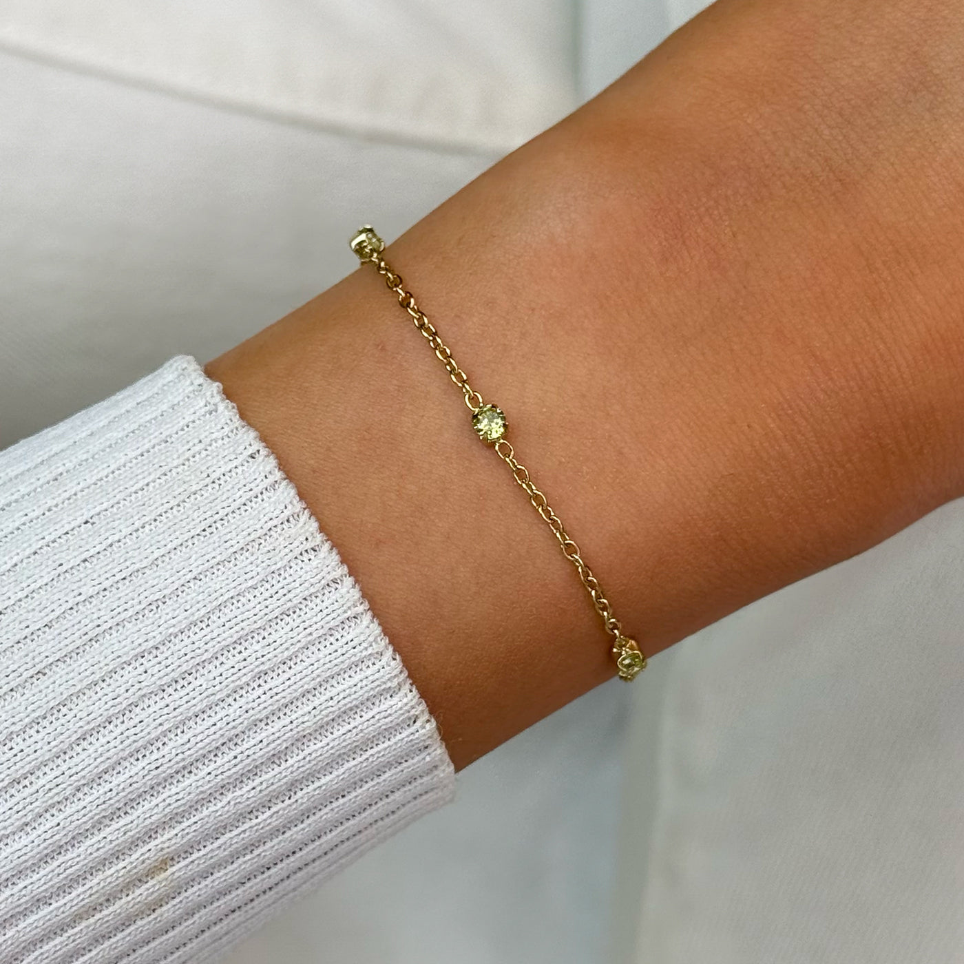 Élevé Zirconia Chain Bracelet, Sage Green, Gold Colour、mySite、botmansion