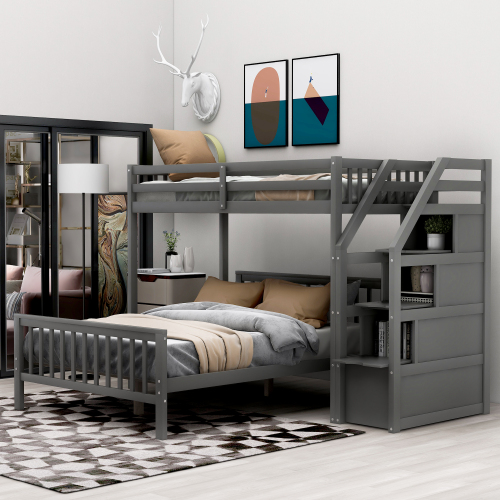 Twin over Full Loft Bed with Staircase,Gray(OLD SKU:SM000107AAE)、、casual