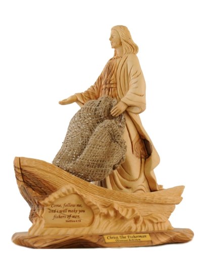 Holy Land Market Christ the fisherman - Matthew 4:19 olive wood Statue - Museum quality (30x25cm or 12 inches high)、mySite、topwebapps