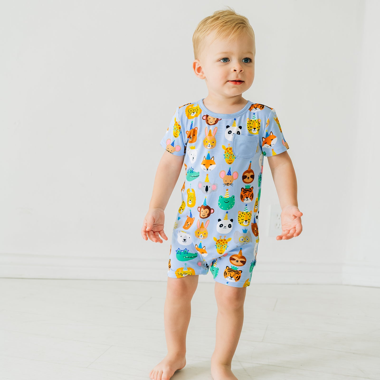 Blue Party Pals Pocket Shorty Romper、mySite、g9winljtr