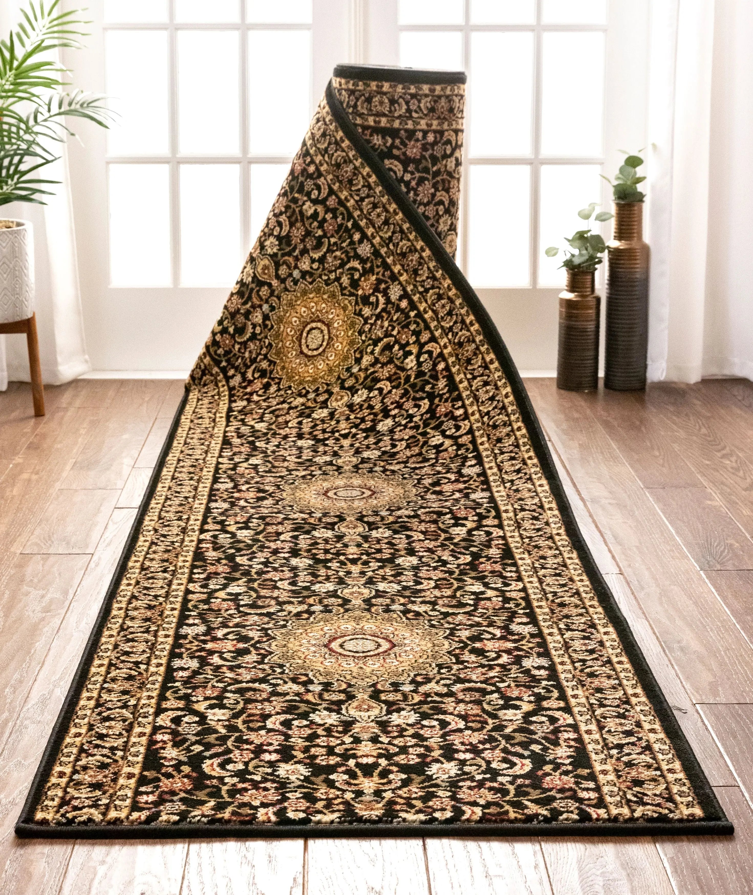 Aviva Custom Size Runner Traditional Black Choose Your Width x Choose Your Length Hallway Runner Rug、mySite、gigharbornorthrealestate