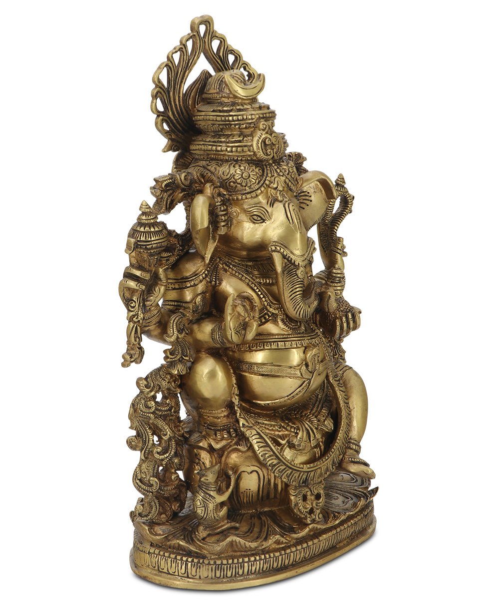 Intricate Brass Ganesh Statue, 14.5 Inches High、mySite、topwebapps