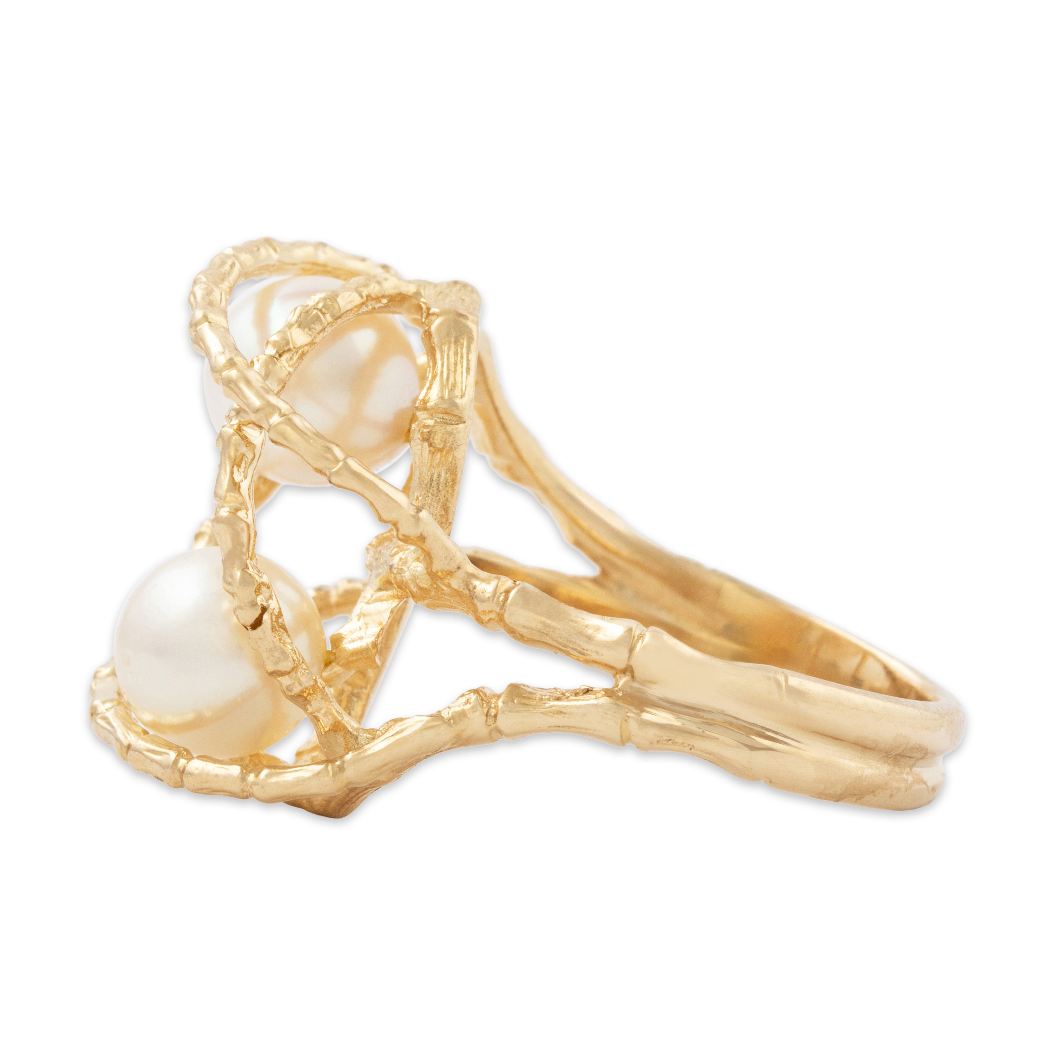 Vintage Unique 14k Yellow Gold Pearl Nested Luster Statement Ring 7.00、mySite、hinf8tx79