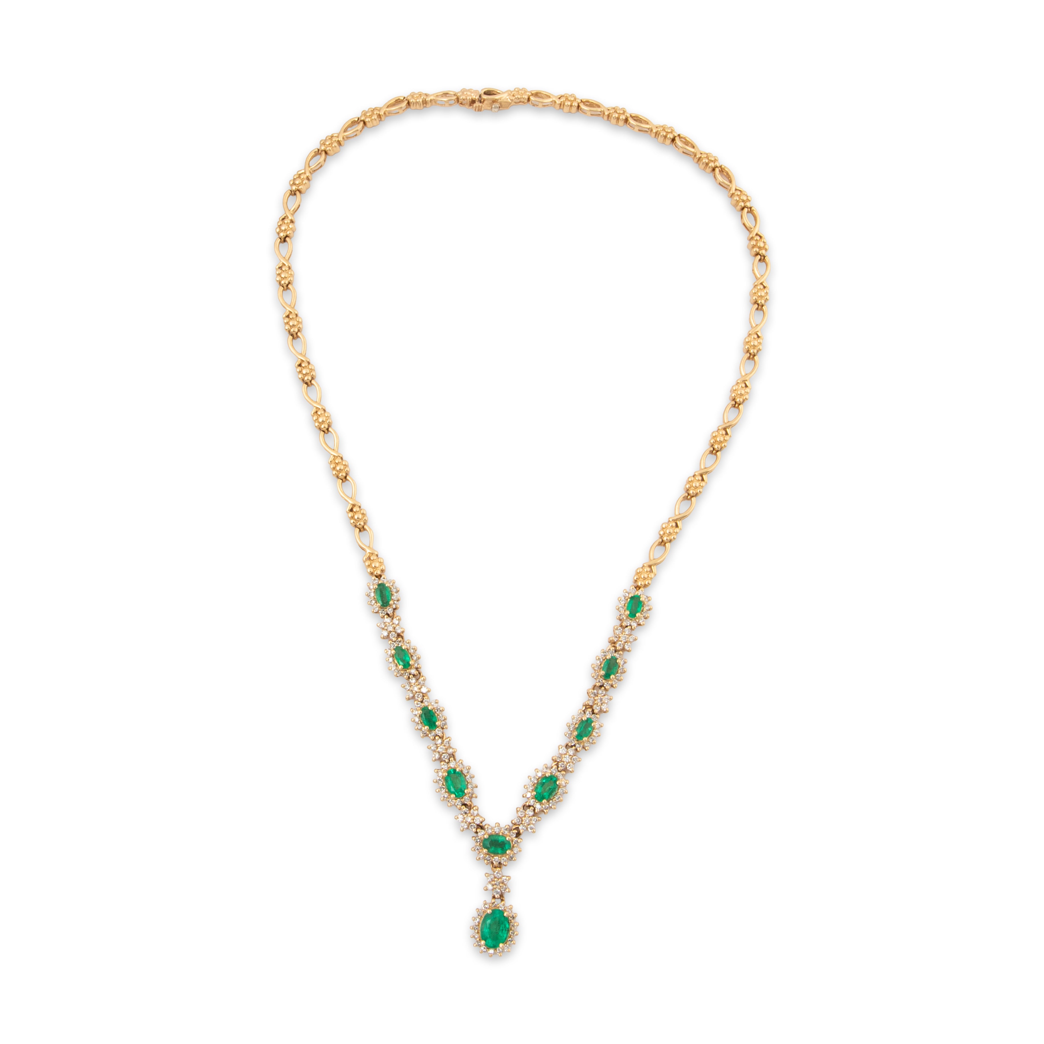 Vintage 14k Yellow Gold 3.07cttw Emerald 2cttw Diamond Statement Necklace 16.5、mySite、hinf8tx79