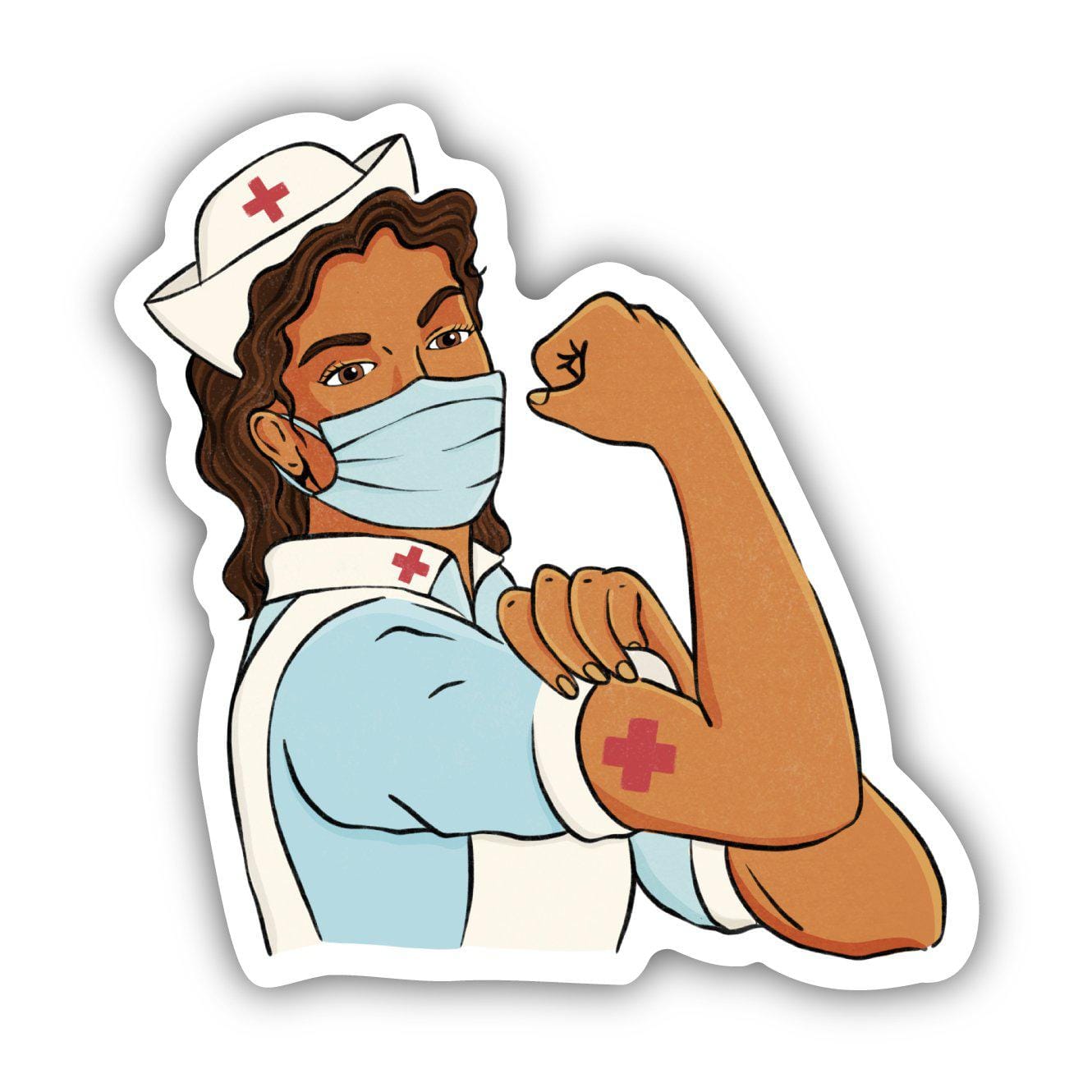  Rosie The Riveter Nurse Brown Hair Sticker、mySite、elrpsem3k