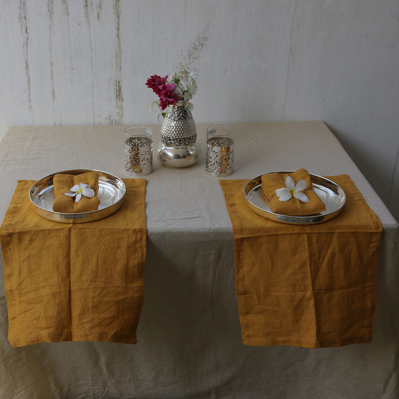 Pure Linen Table Mats | Set of 4 | Golden Yellow、mySite、camillekostekn