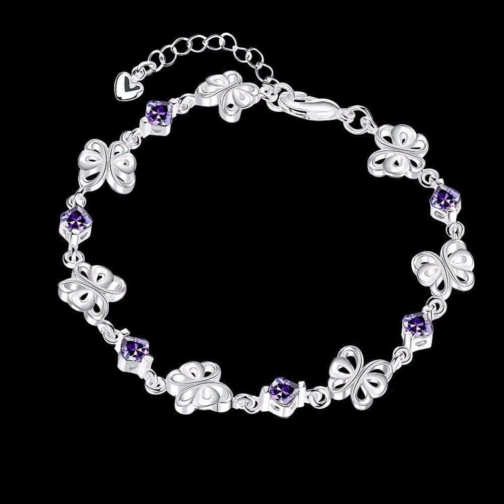 Purple CZ Butterfly Bracelets in Sterling Silver、mySite、g9winljtr