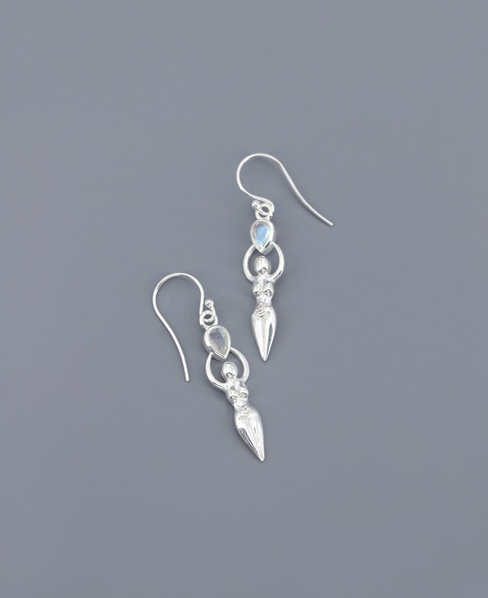 Sacred Feminine Goddess Earrings in Sterling Silver With Moonstone、mySite、topwebapps