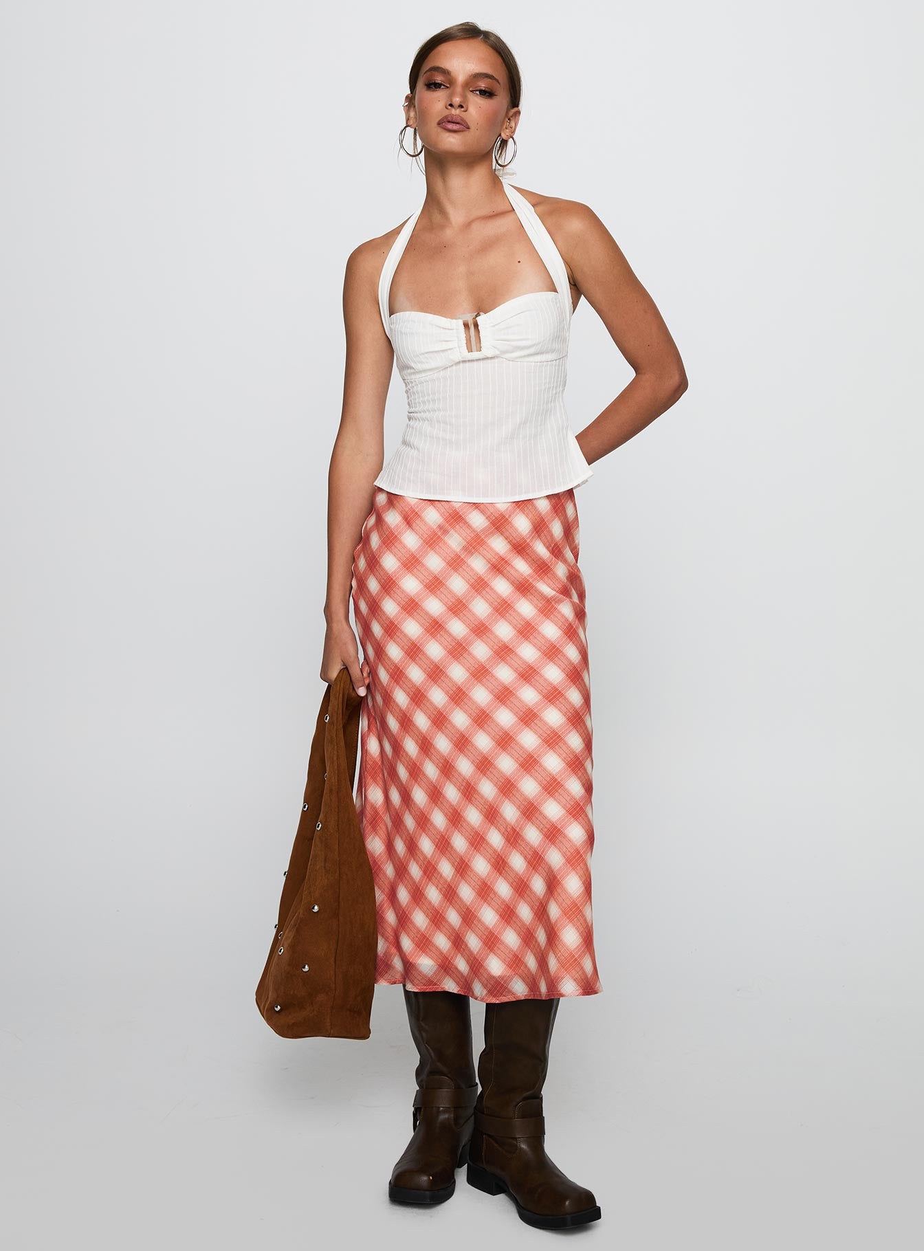 Living Color Maxi Skirt Orange Gingham、mySite、solidvoid