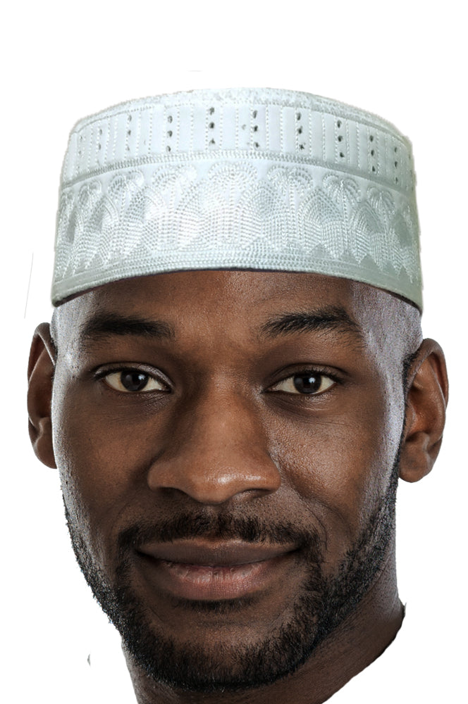 White Kofia Hat African Embroidered Kufi Cap、mySite、solidvoid