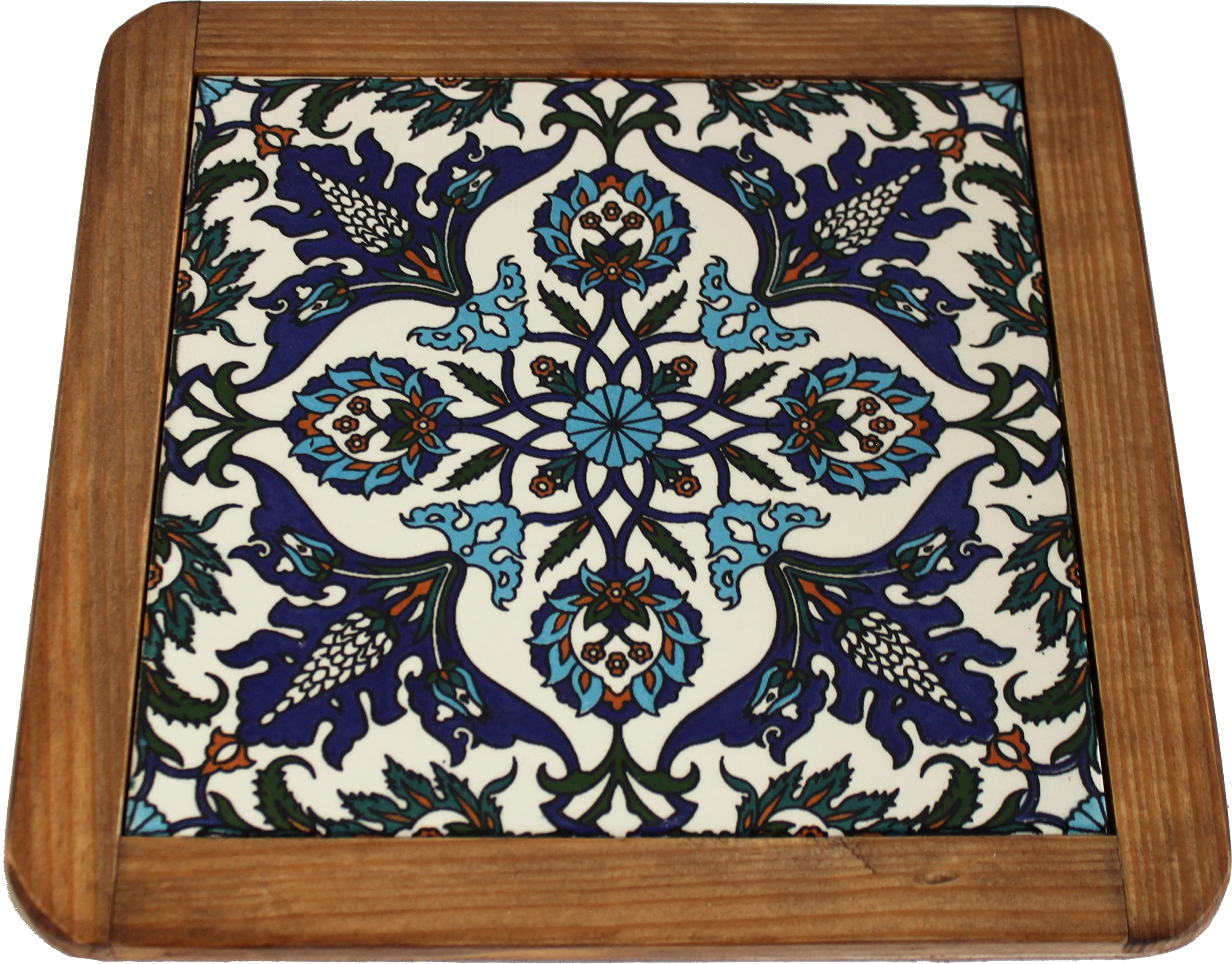 Holy Land Market Extra Large Ceramic Coaster Trivet - Hot Plate - Shades of Blue Flowers ( 25cm or 9.75 Inches )、mySite、topwebapps