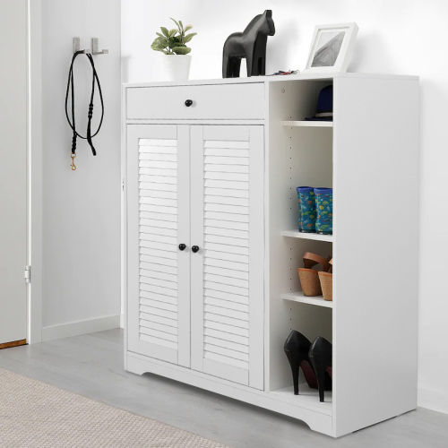 Wooden Shoe Cabinet for Entryway, White Shoe Storage Cabinet with 3 Flip Doors 20.94x9.45x43.11 inch、、casual