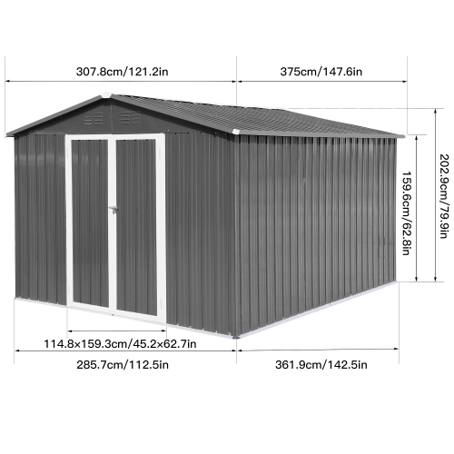 Metal garden sheds 12ft×10ft outdoor storage sheds Dark-grey、、eastwooduniform