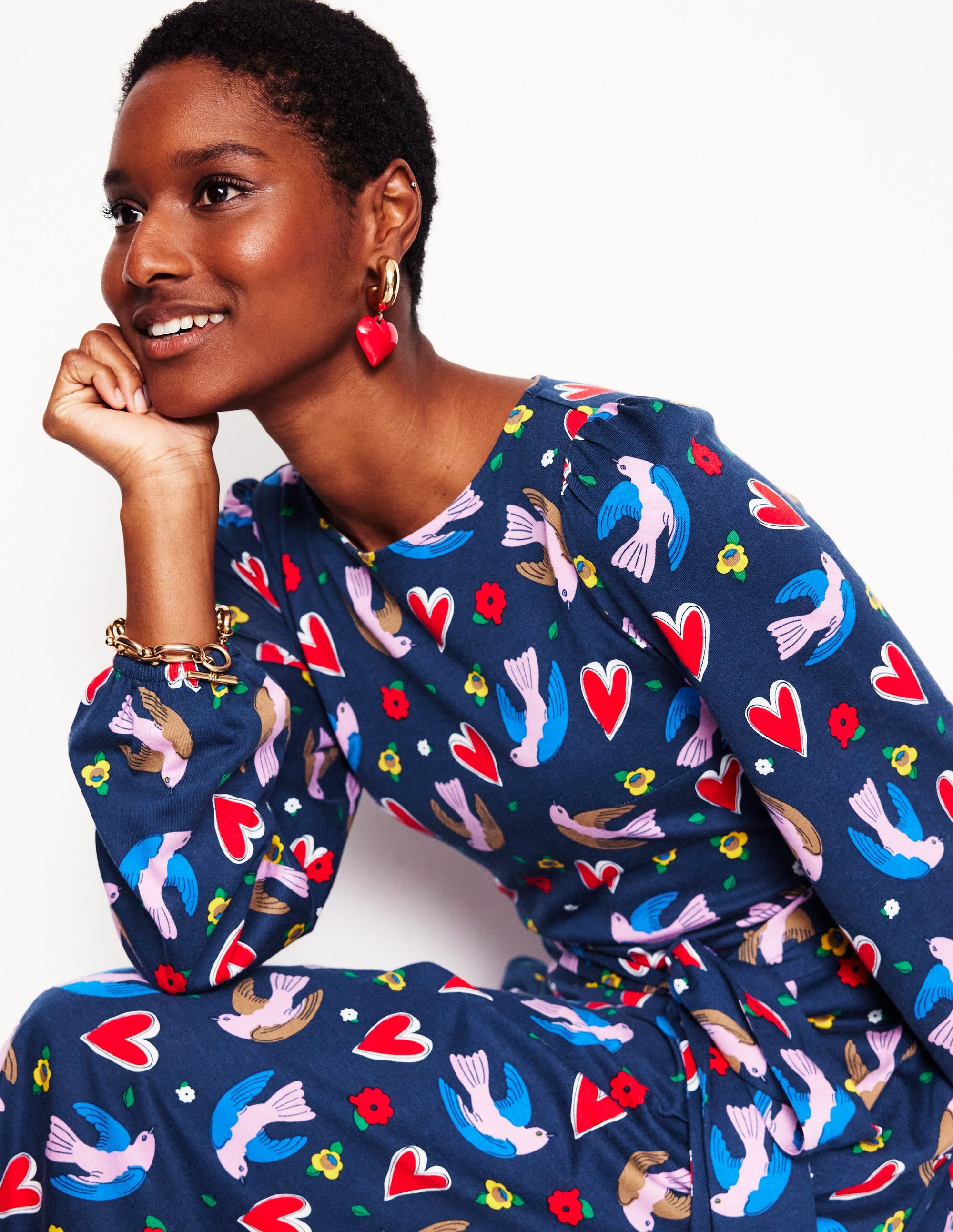  Leandra Jersey Midi Dress-French Navy, Heart Flutter、mySite、ashleygrahame