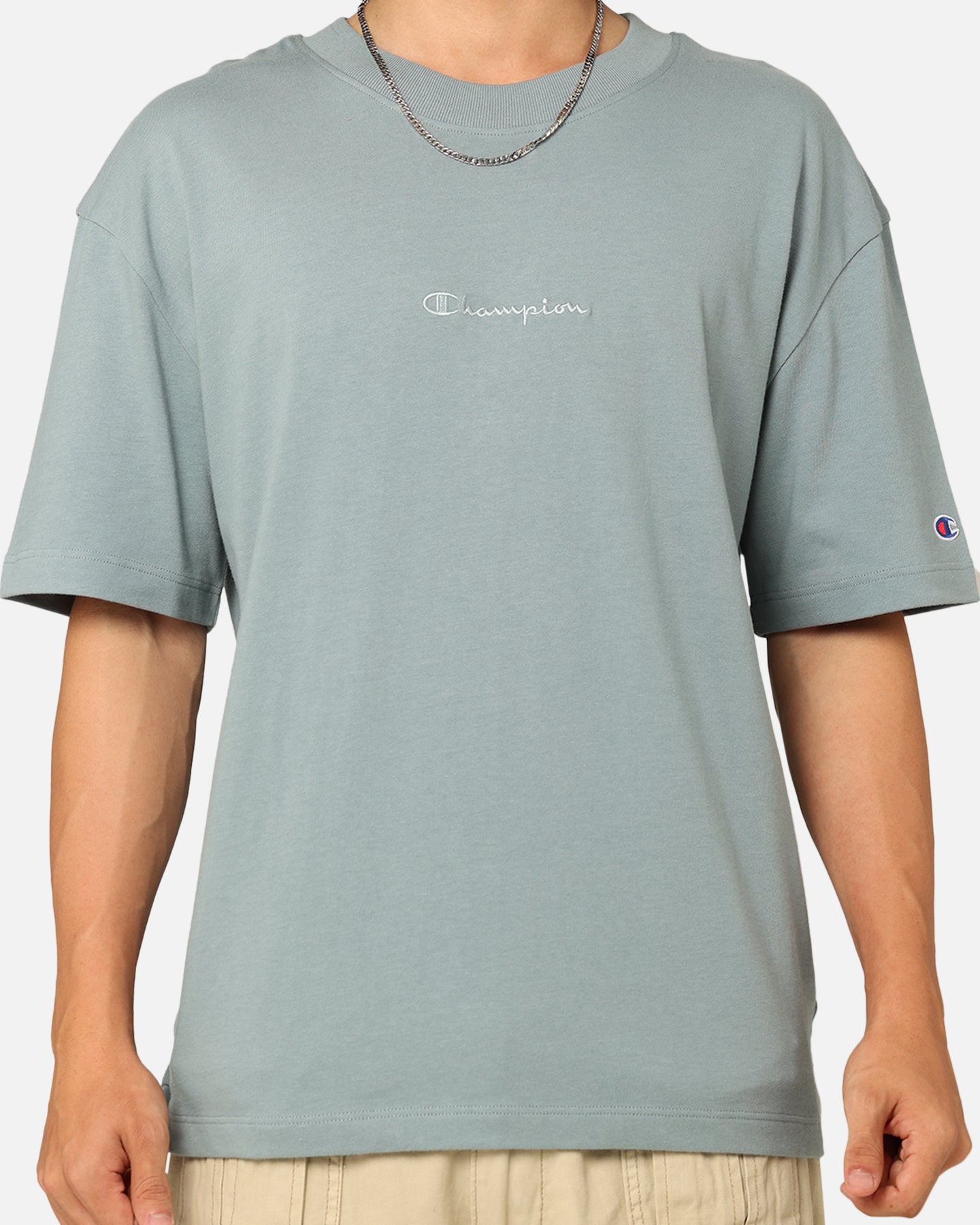 Champion Heritage New Script T-Shirt Sage Shimmer Green、mySite、zt4zffjzw