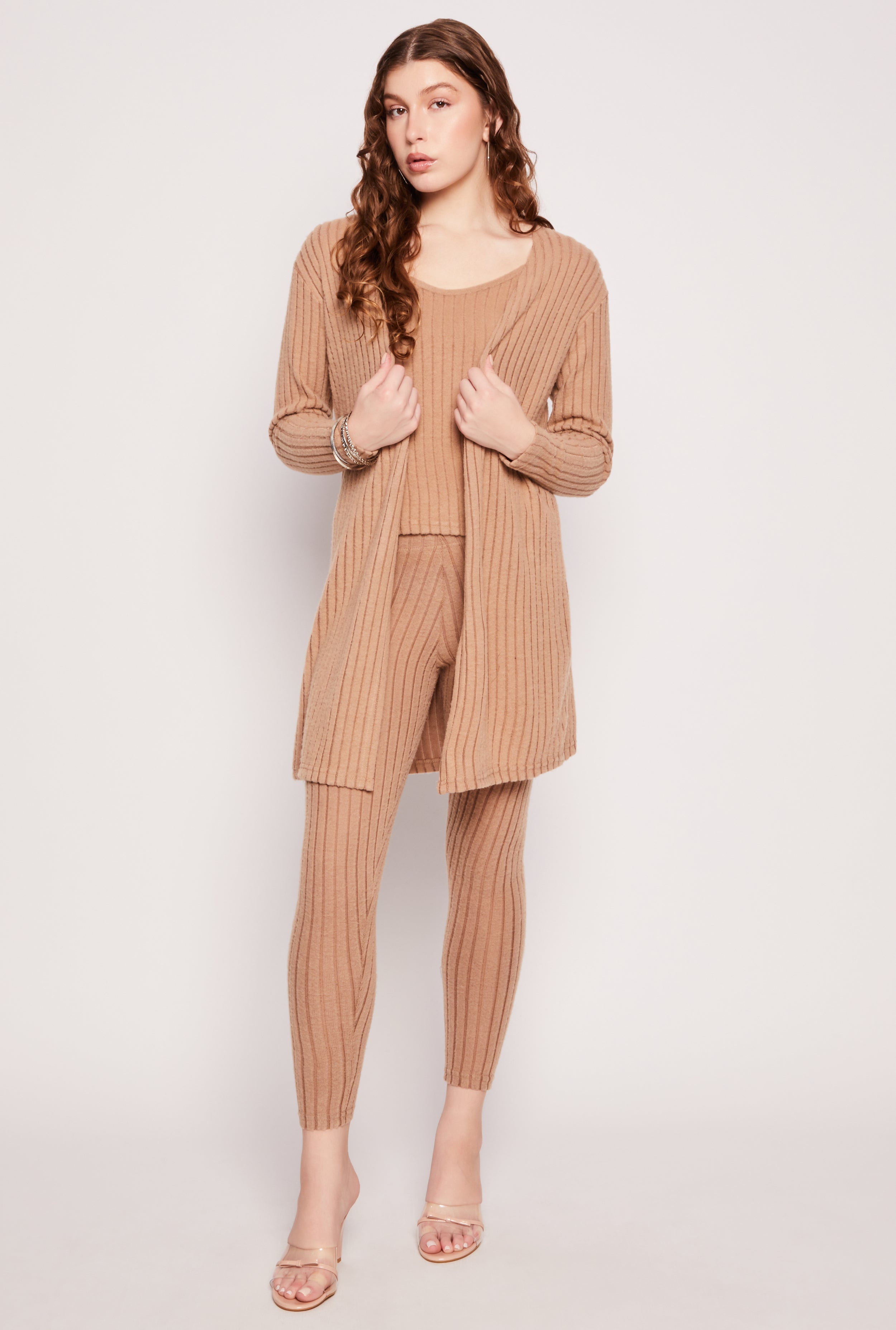 Brushed Ribbed Knit Long Cardigan、mySite、camillekostekn