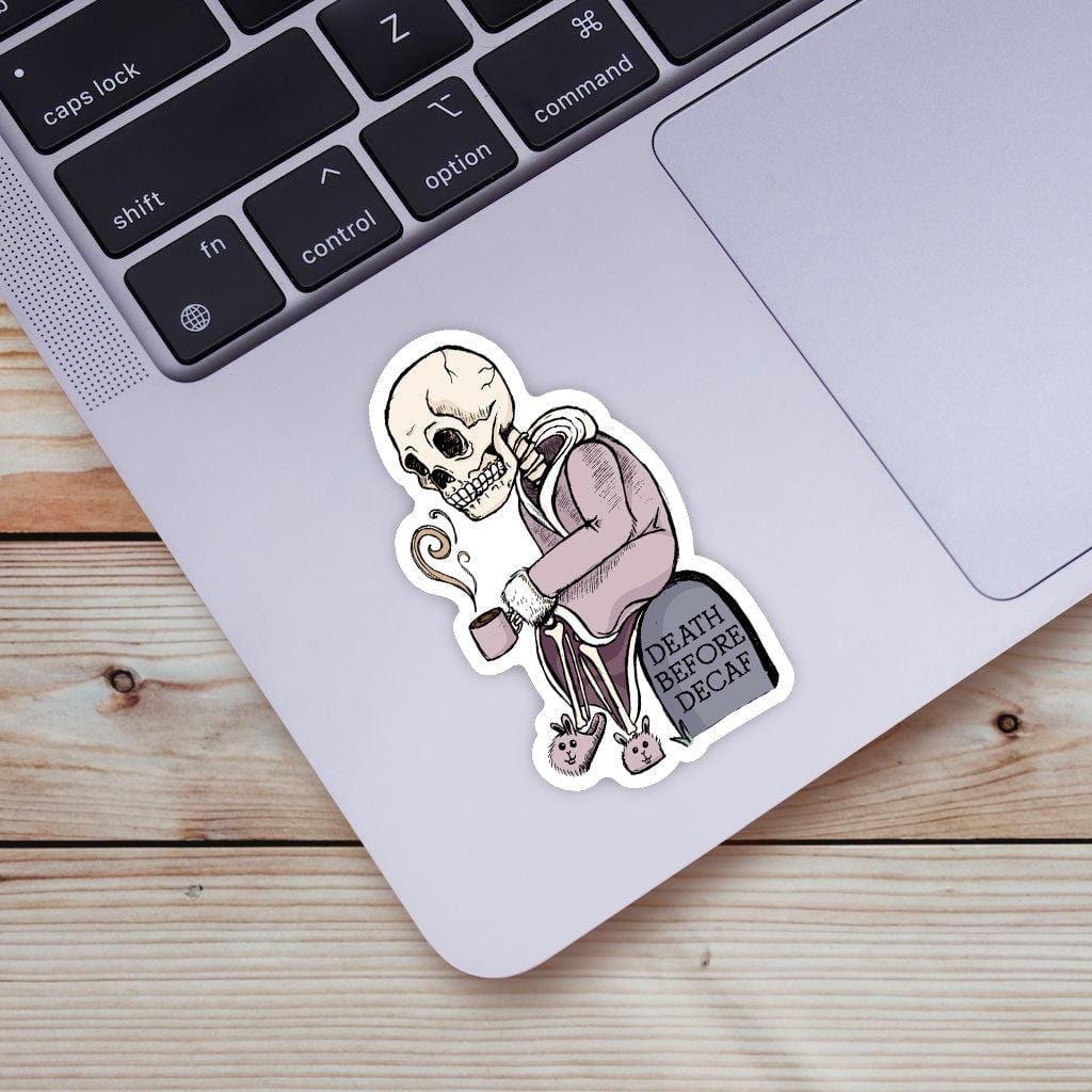  Death Before Decaf Skeleton Coffee Sticker、mySite、elrpsem3k