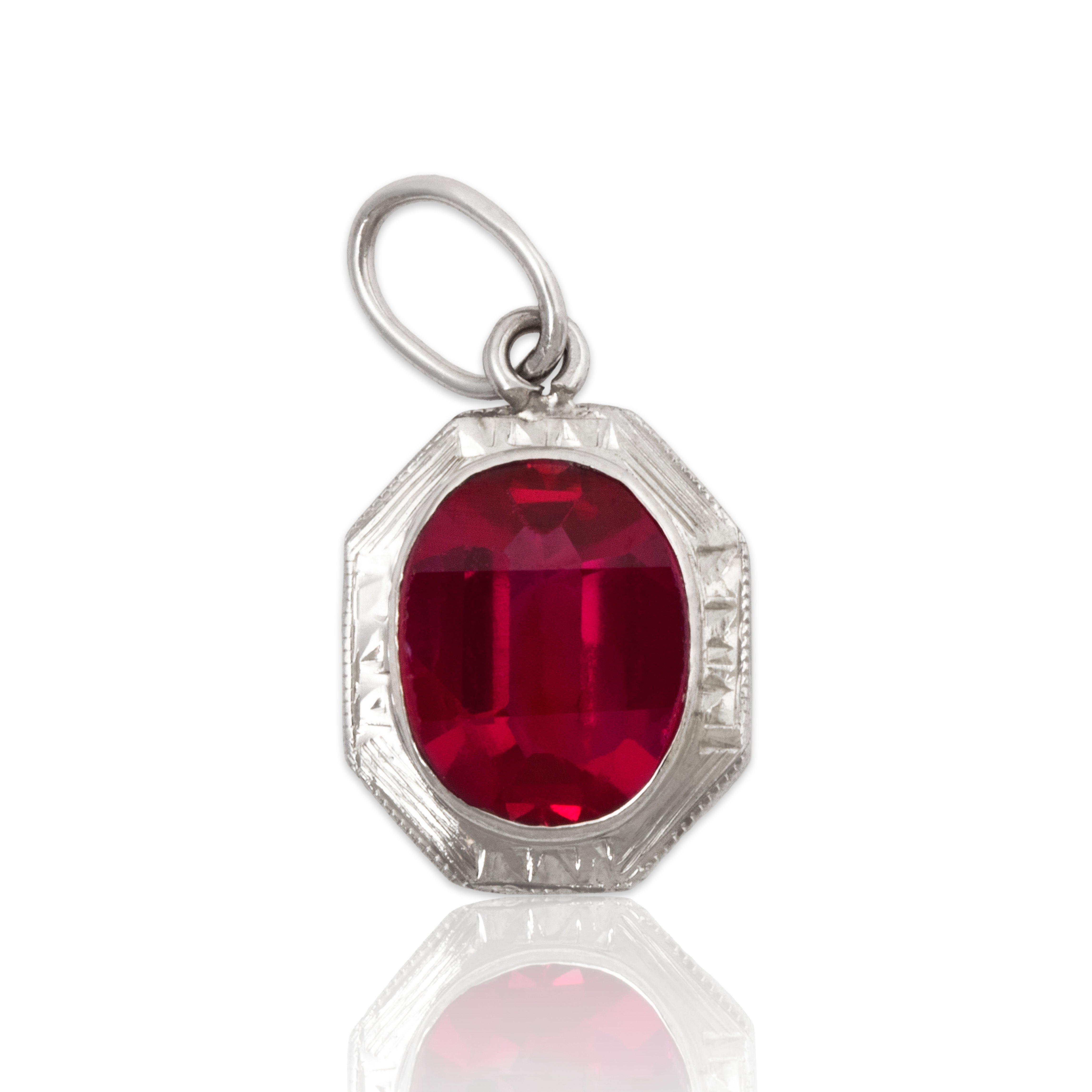 Antique Art Deco 10k White Gold 1.4ct Synthetic Ruby Engraved Halo Charm、mySite、hinf8tx79