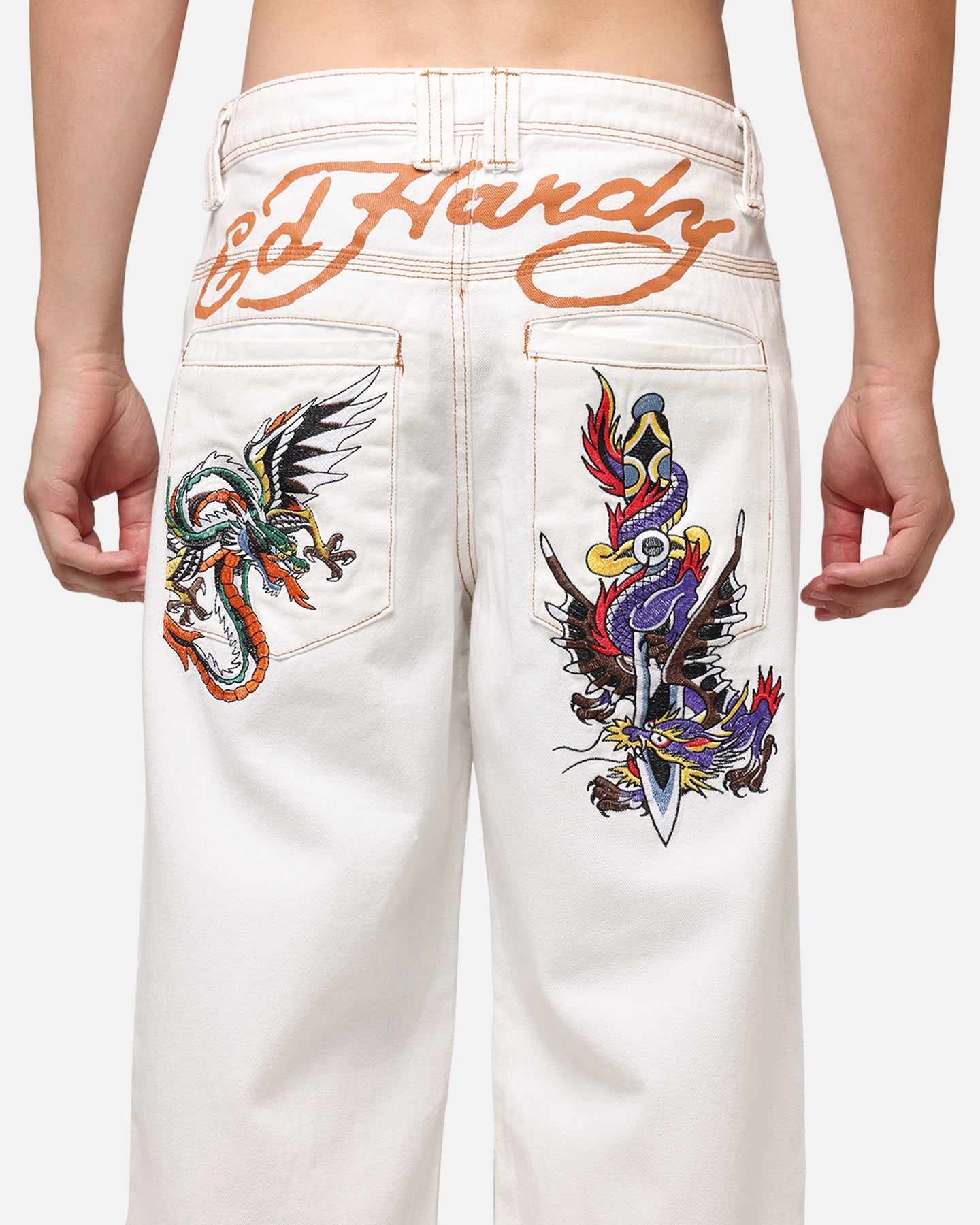 Ed Hardy Dragon Wide Leg Denim Jeans Off White、mySite、zt4zffjzw