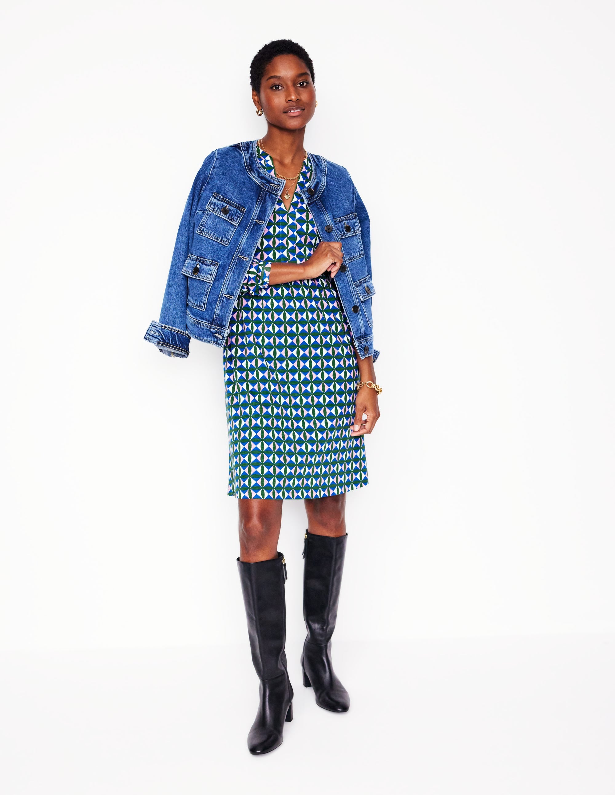  Naomi Relaxed Jersey Dress-Promenade Green, Petal Check、mySite、ashleygrahame