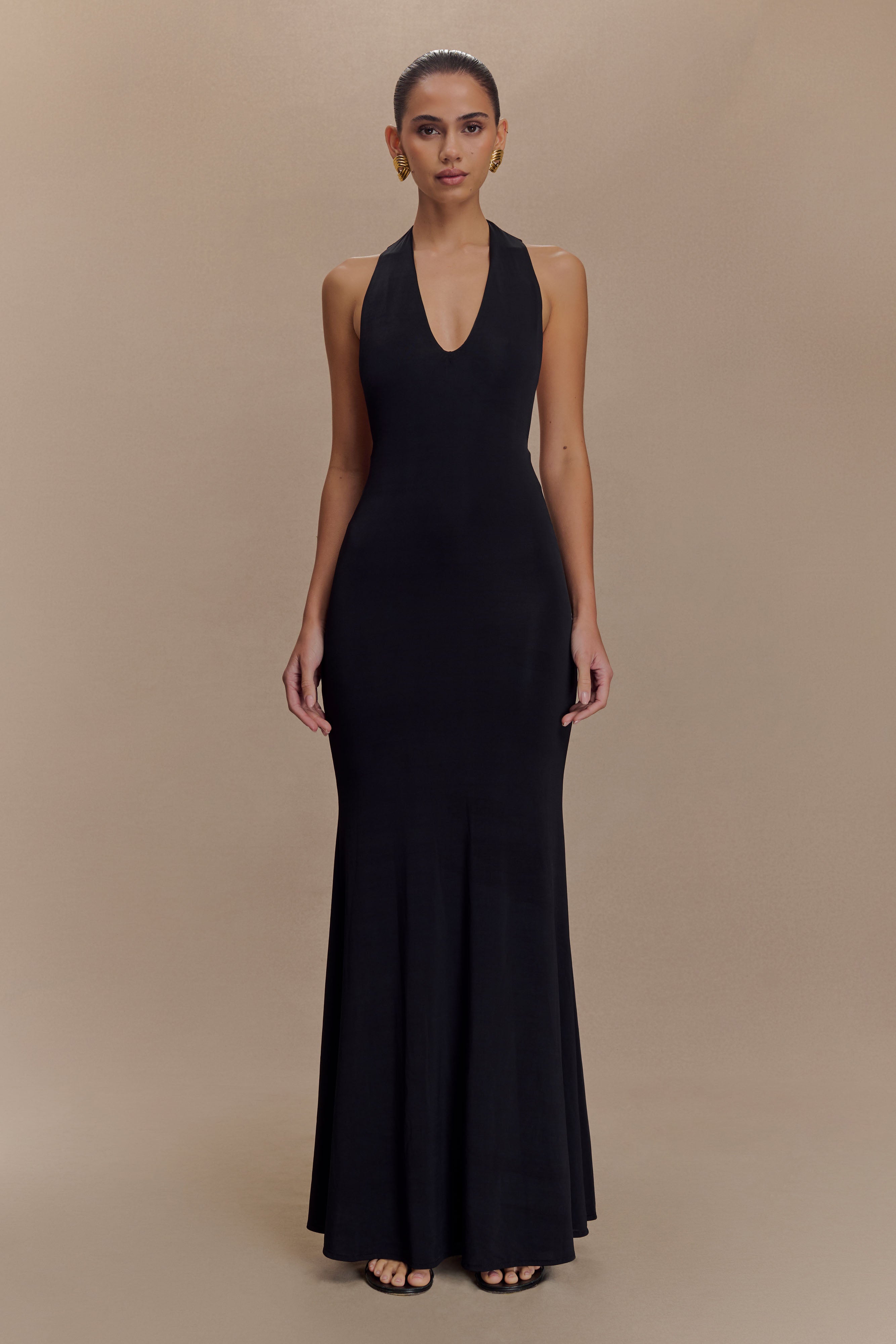 Elke Slinky V Neck Maxi Dress - Black、mySite、solidvoid