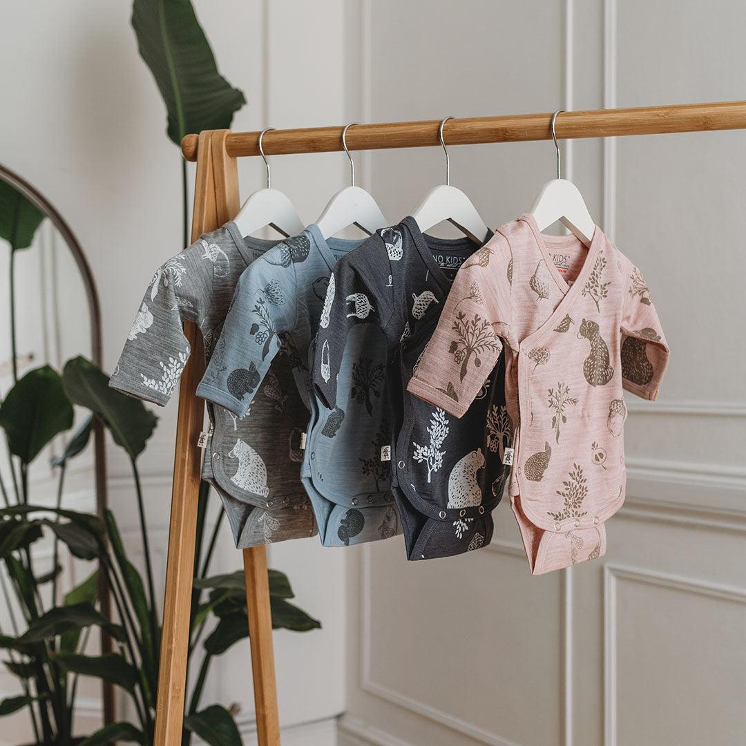  Merino Kids Cocooi Long Sleeve Kimono Bodysuit - Bear Print - Misty Rose、mySite、merchandisen