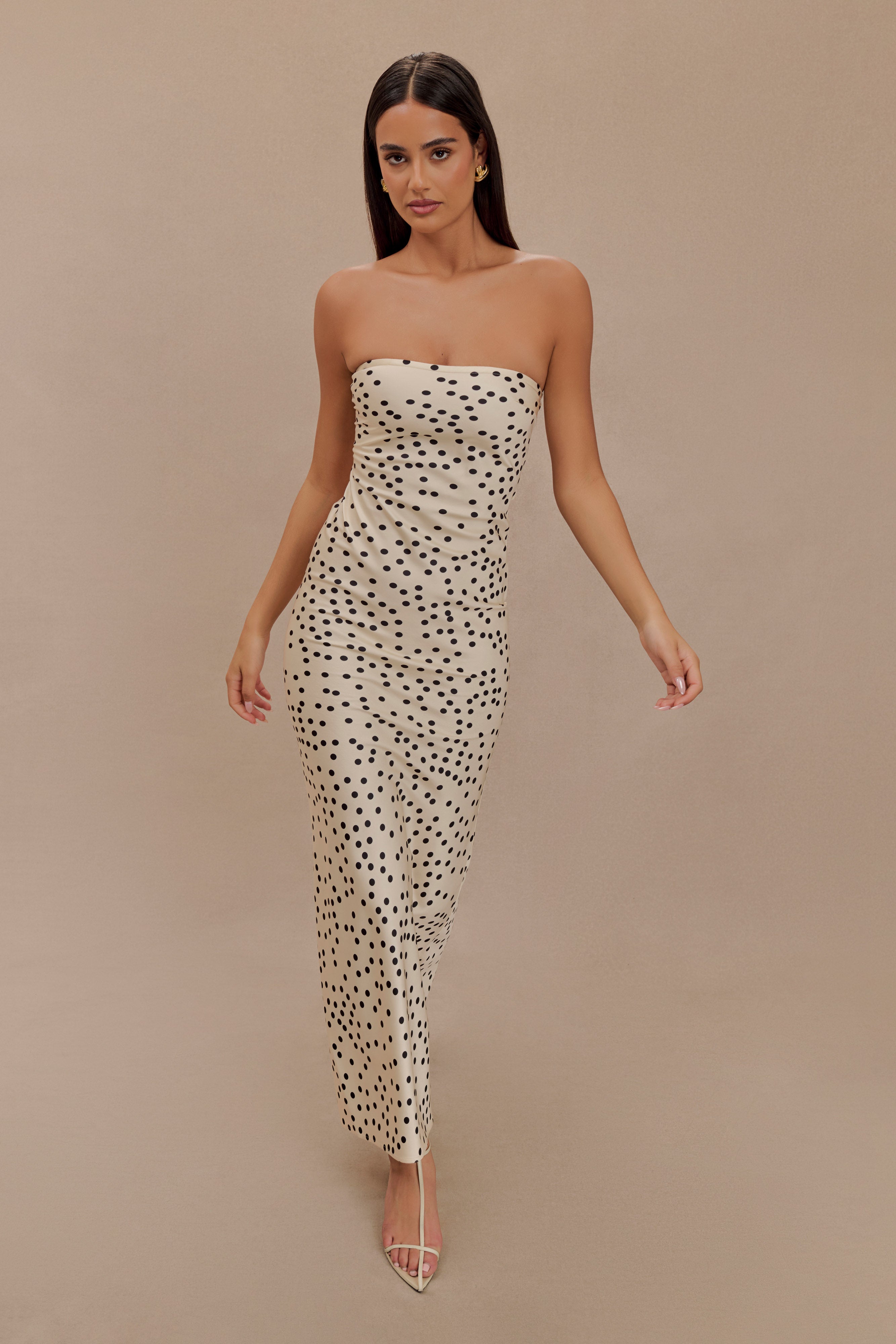 Claudette Strapless Satin Maxi Dress - Polka Dot Print、mySite、solidvoid