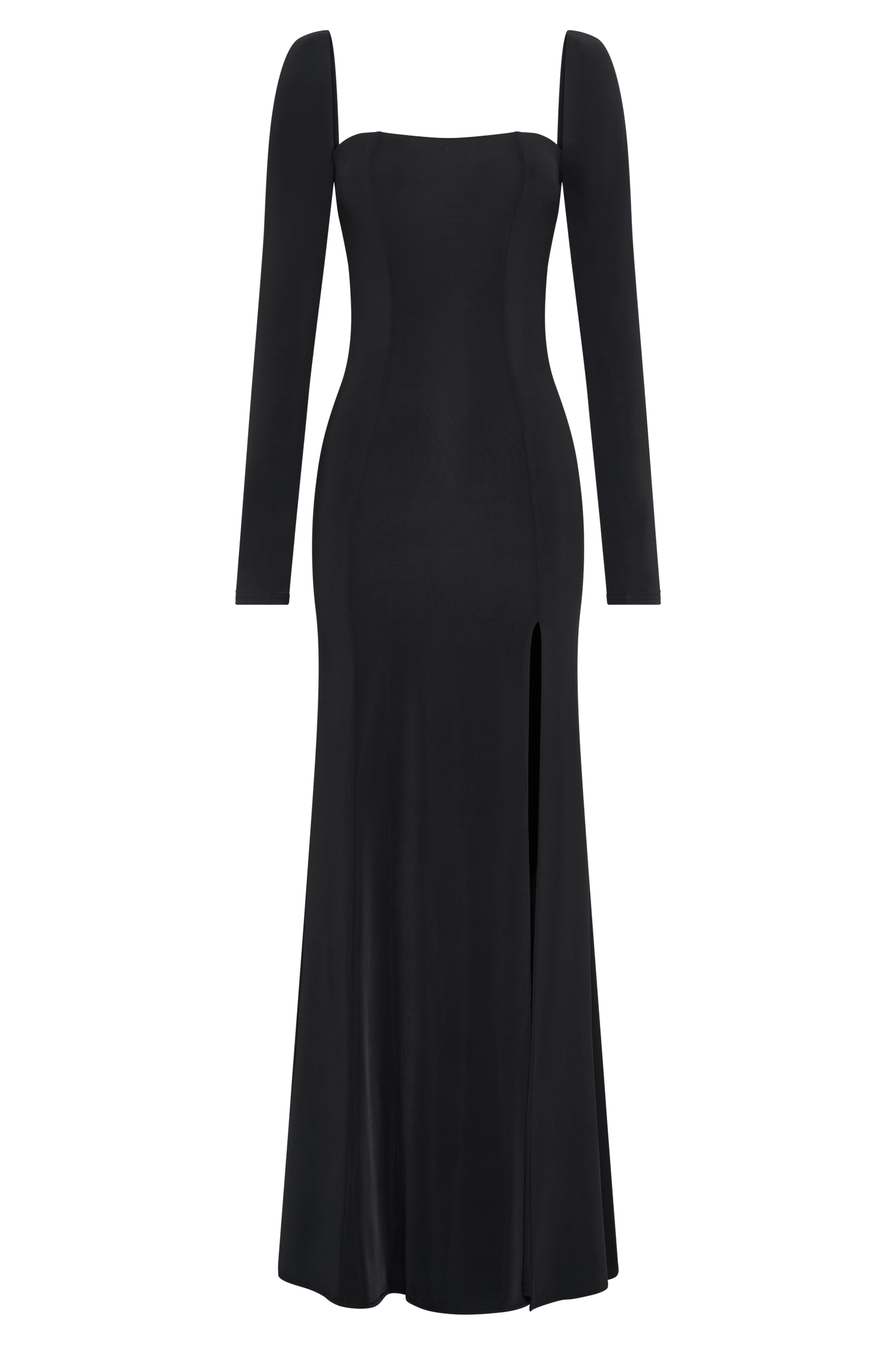 Desirie Slinky Long Sleeve Maxi Dress With Split - Black、mySite、solidvoid