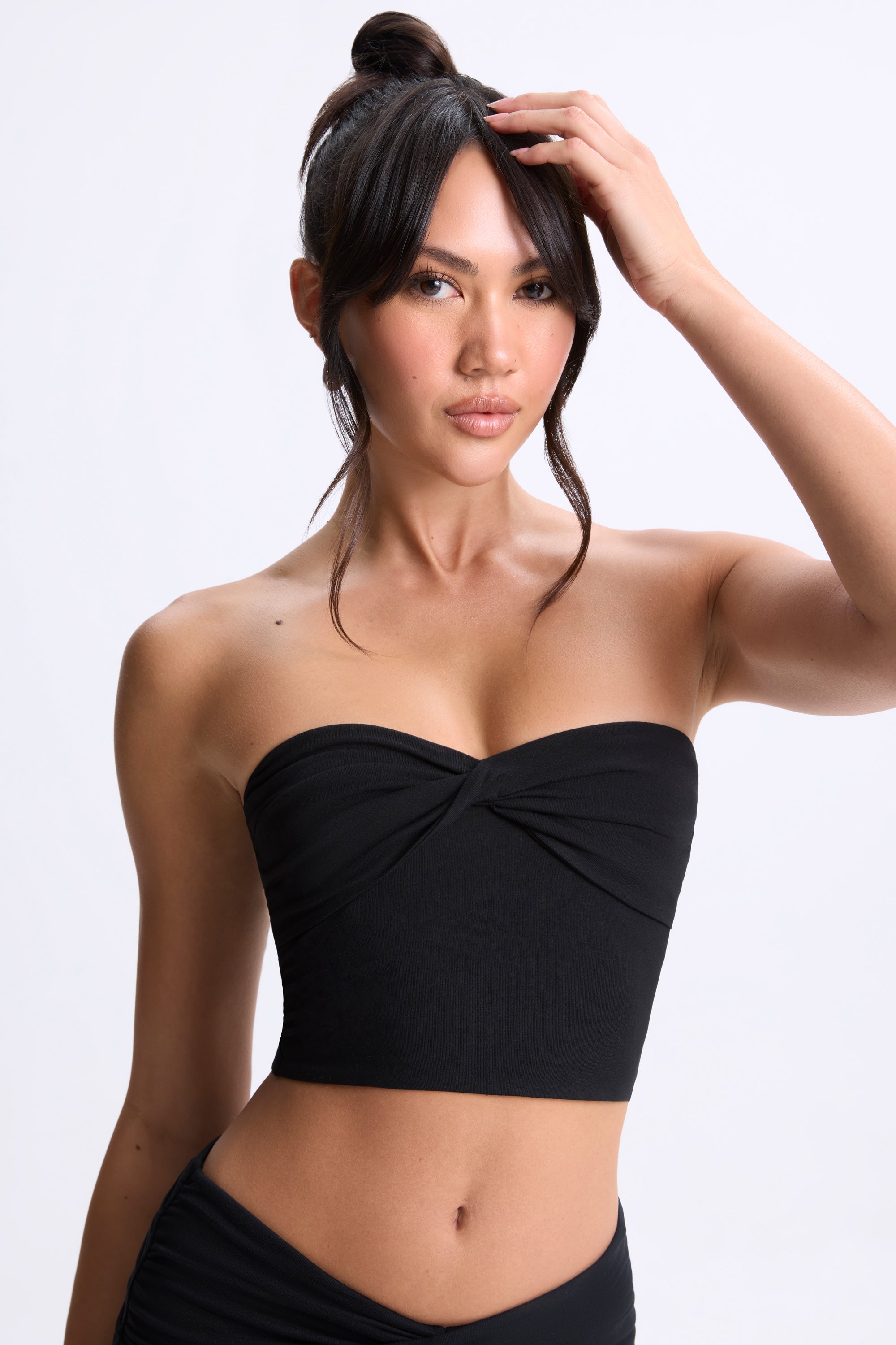 Twist-Front Bandeau Top in Black、mySite、solidvoid