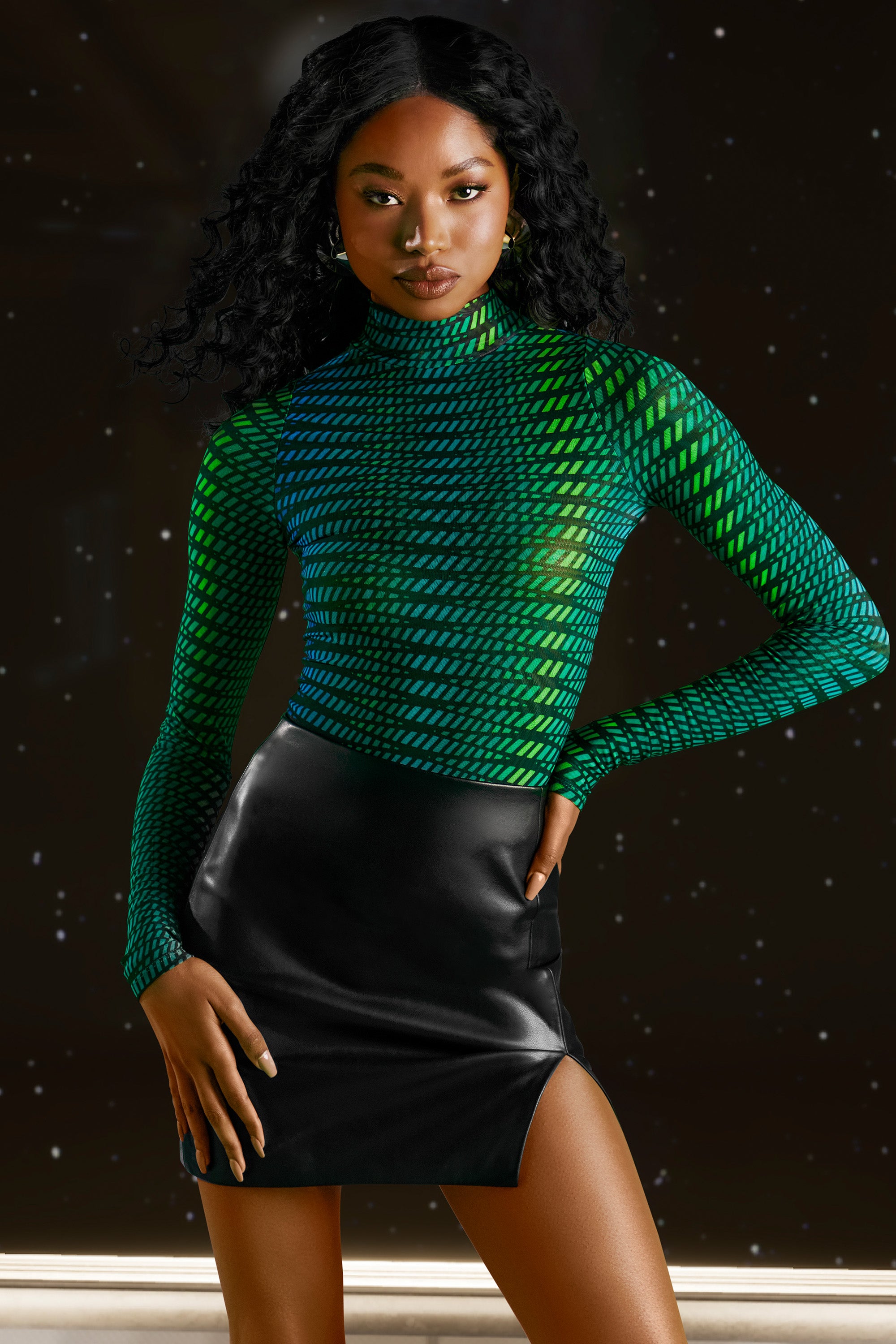 High Neck Mesh Bodysuit in Striped Print、mySite、solidvoid