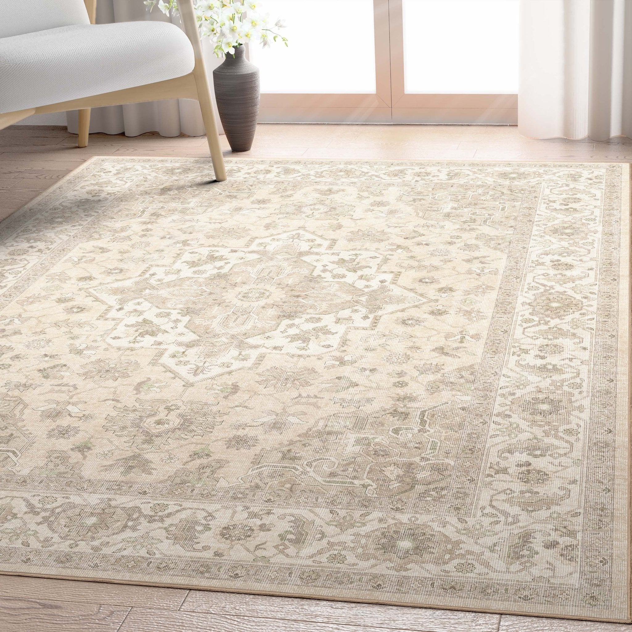 Summit Vintage Medallion Diamond Pattern Rug - Easy Clean, Stylish Elegant Design、mySite、gigharbornorthrealestate