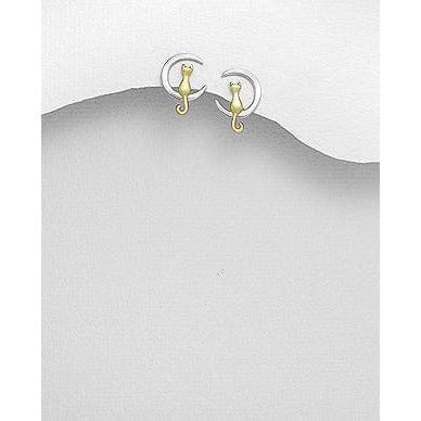 Two Tone Cat in the Moon Jewelry SET in solid 925 Silver for the Cat Lovers!、mySite、g9winljtr