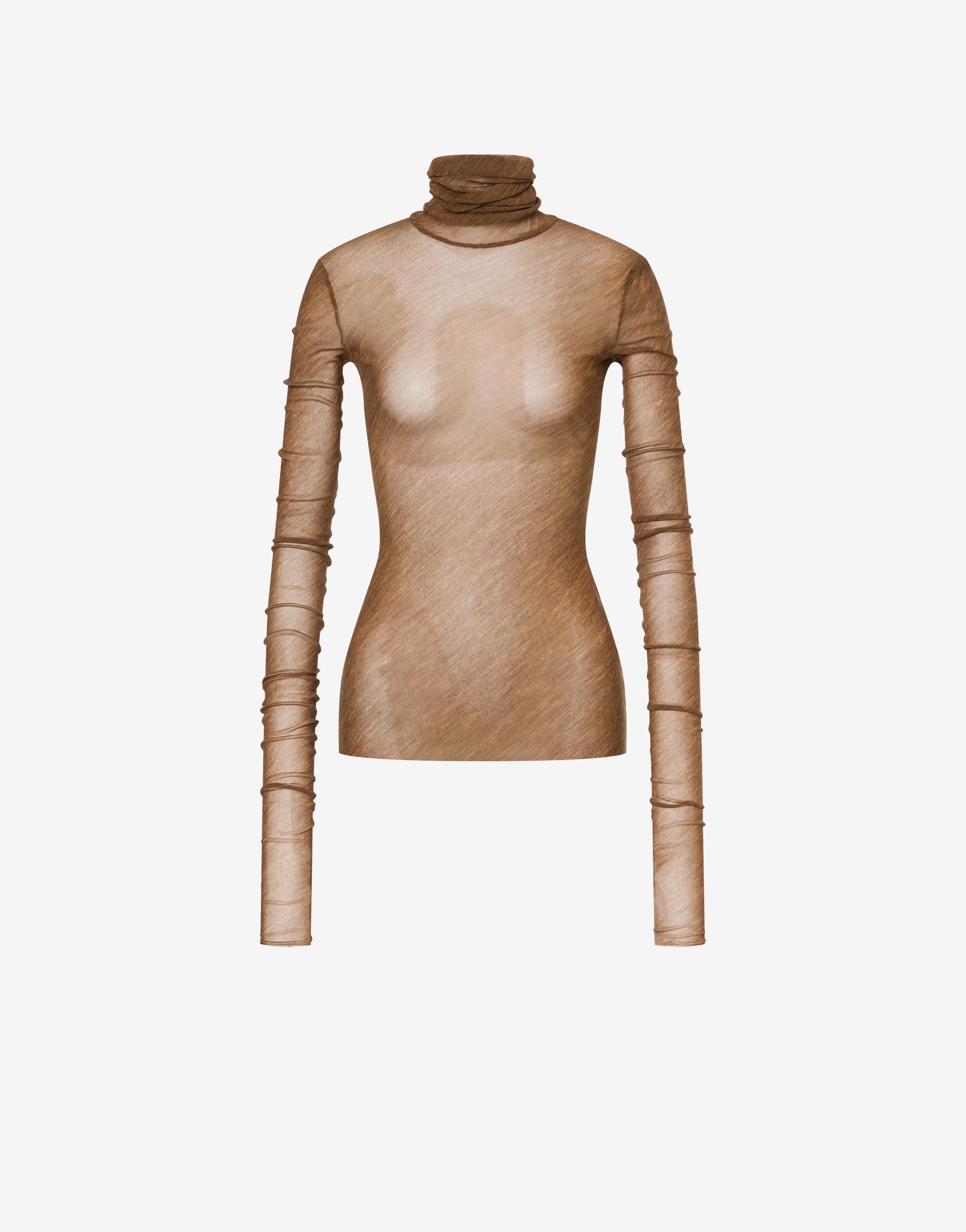 Maglia a collo alto in tulle stretch stampato、mySite、aoinhome