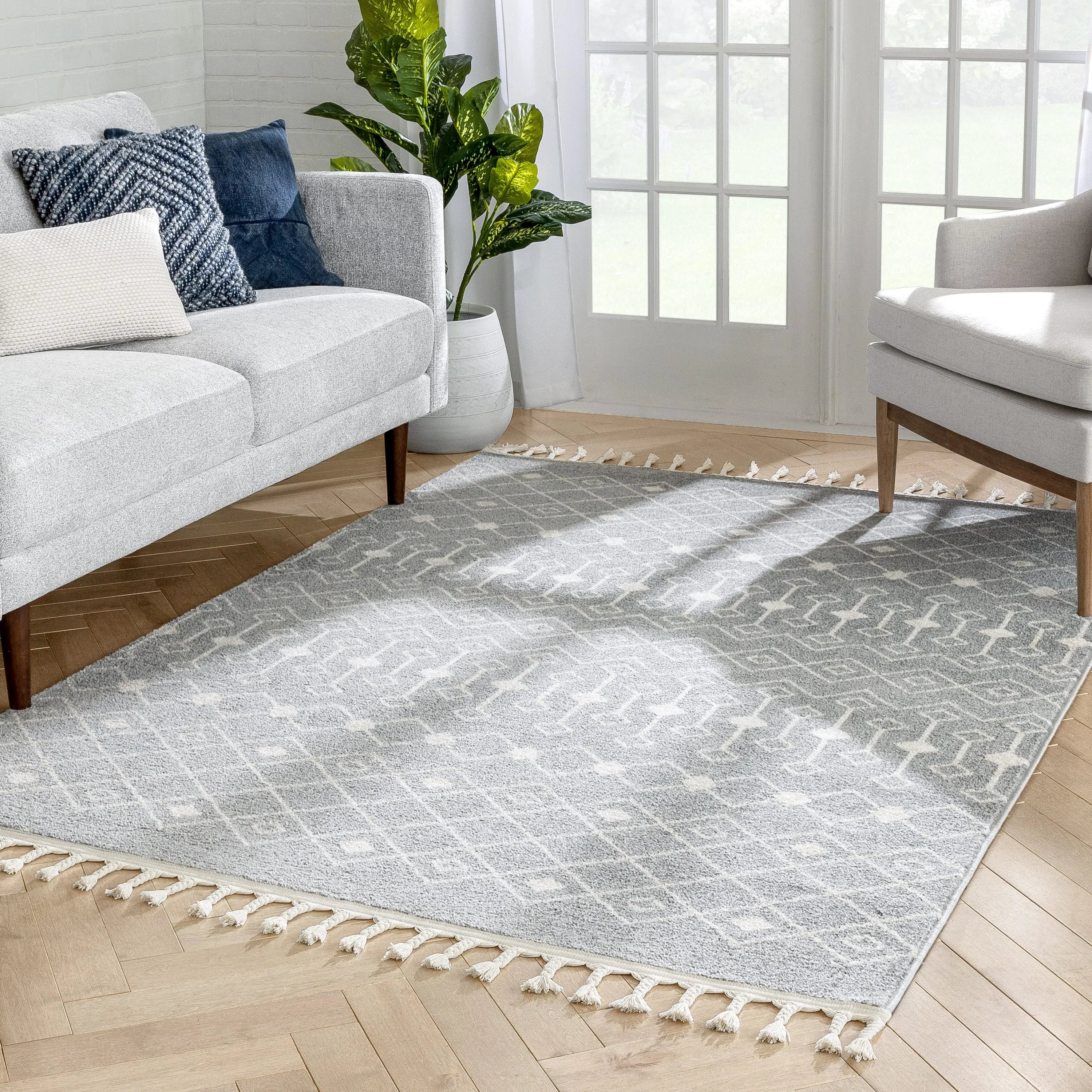 Transistora Nordic Tribal Trellis Pattern Grey Rug、mySite、gigharbornorthrealestate