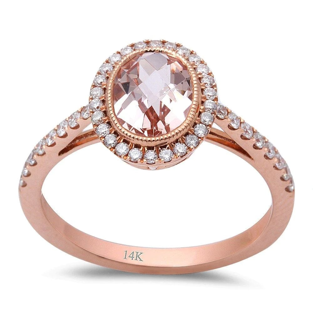 Morganite and Diamond Halo Ring Classic Design 14K Rose Gold、mySite、g9winljtr
