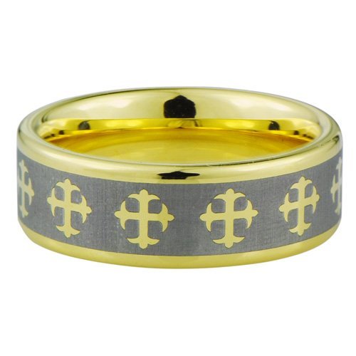 Crosses style II band ring- Highly Polished 18K Gold Ion or IP plated、mySite、topwebapps