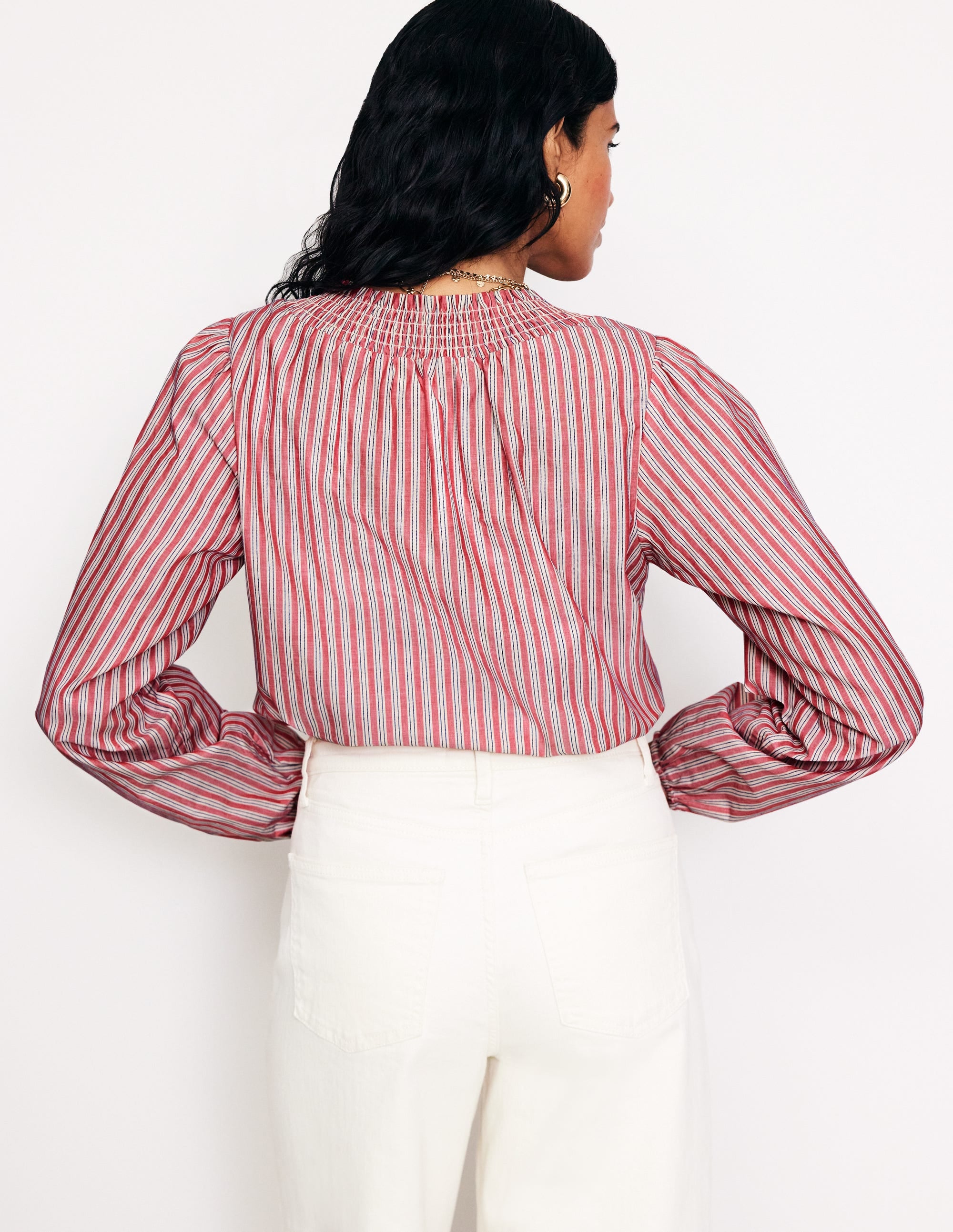  Mae Cotton Smocked Blouse-Red Stripe、mySite、ashleygrahame