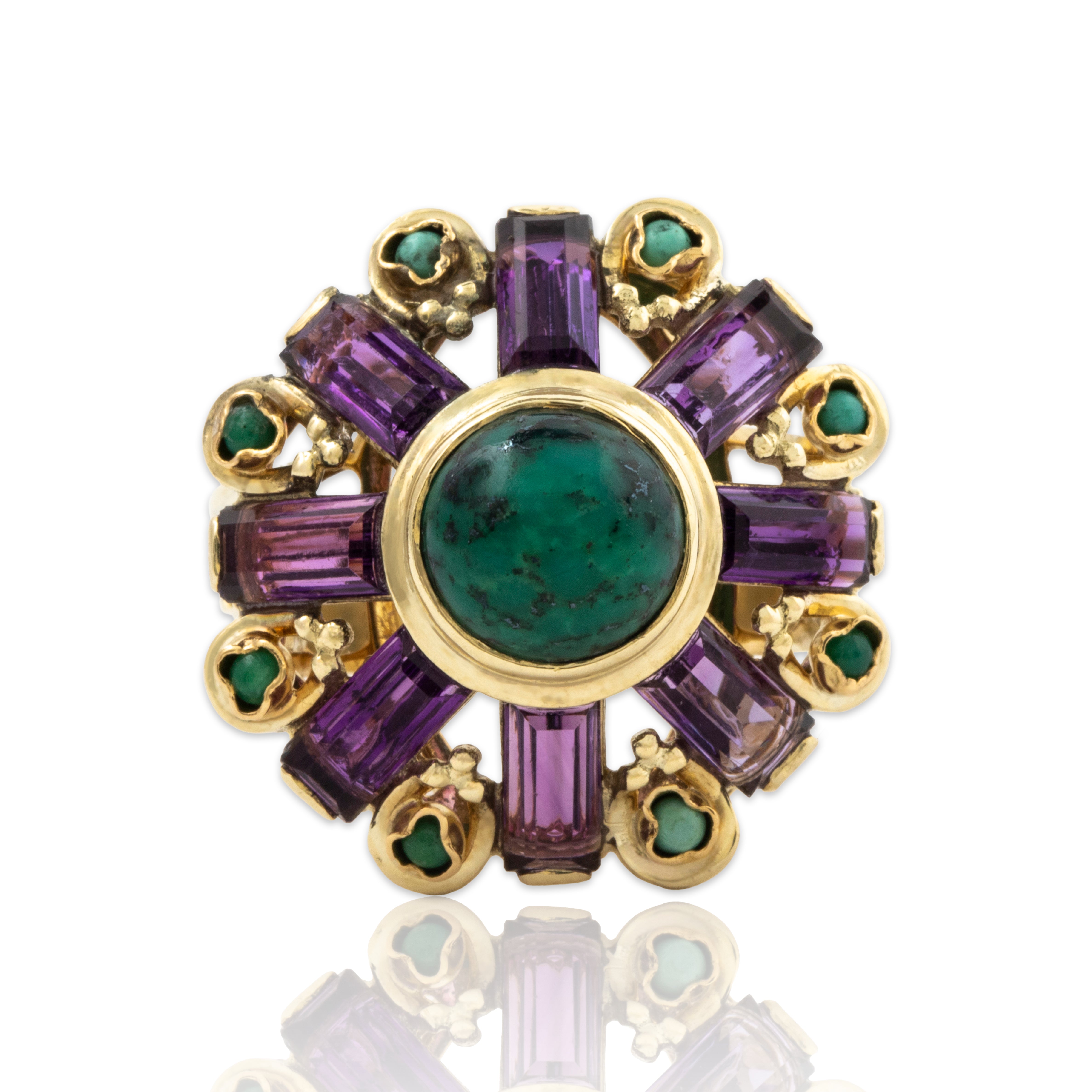Vintage 14k Yellow Gold 2.4cttw Amethyst 1.7cttw Turquoise Cocktail Ring、mySite、hinf8tx79