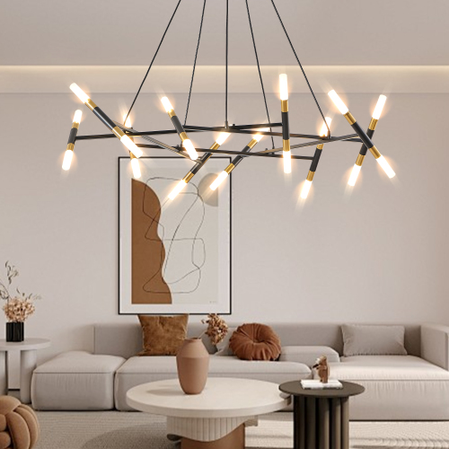 41" Black & Golden Modern Chandelier Light Fixture, Branch Design with Frosted Tubes, Black Cords, Adjustable Height Pendant Light for Dining Room, Living Room, or Kitchen Island (Bulb Not Included)、、eastwooduniform