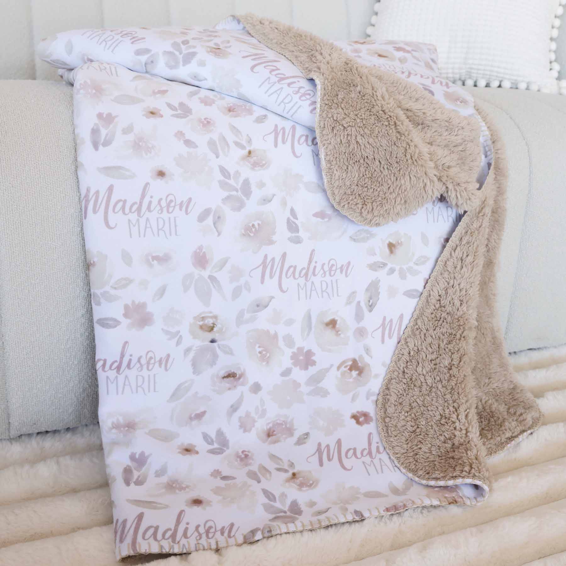  Personalized Fuzzy Kids Blanket | Taupe Floral、mySite、layawaytickets