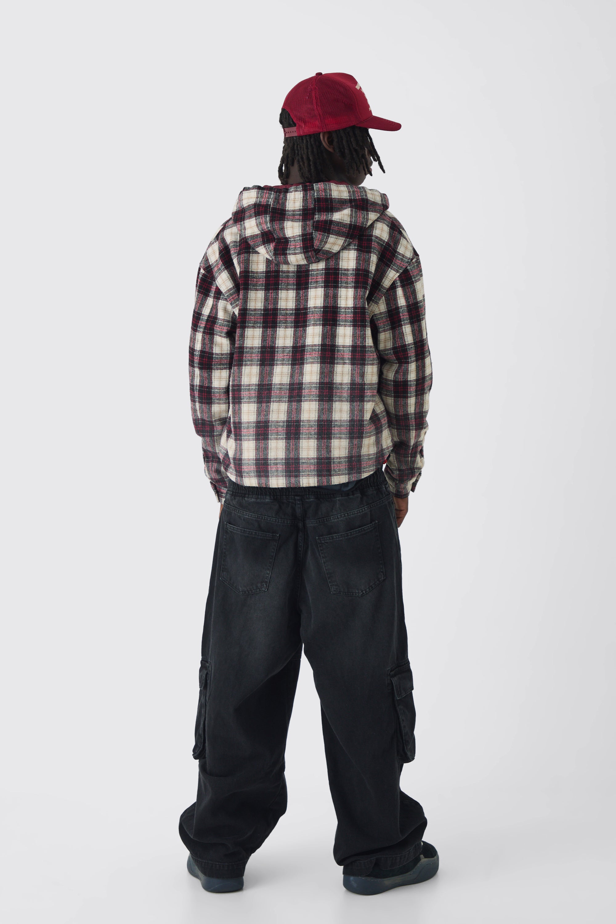  Boohooman Oversized Padded Hooded Check Overshirt Red/ Cream、mySite、justintrudeaud
